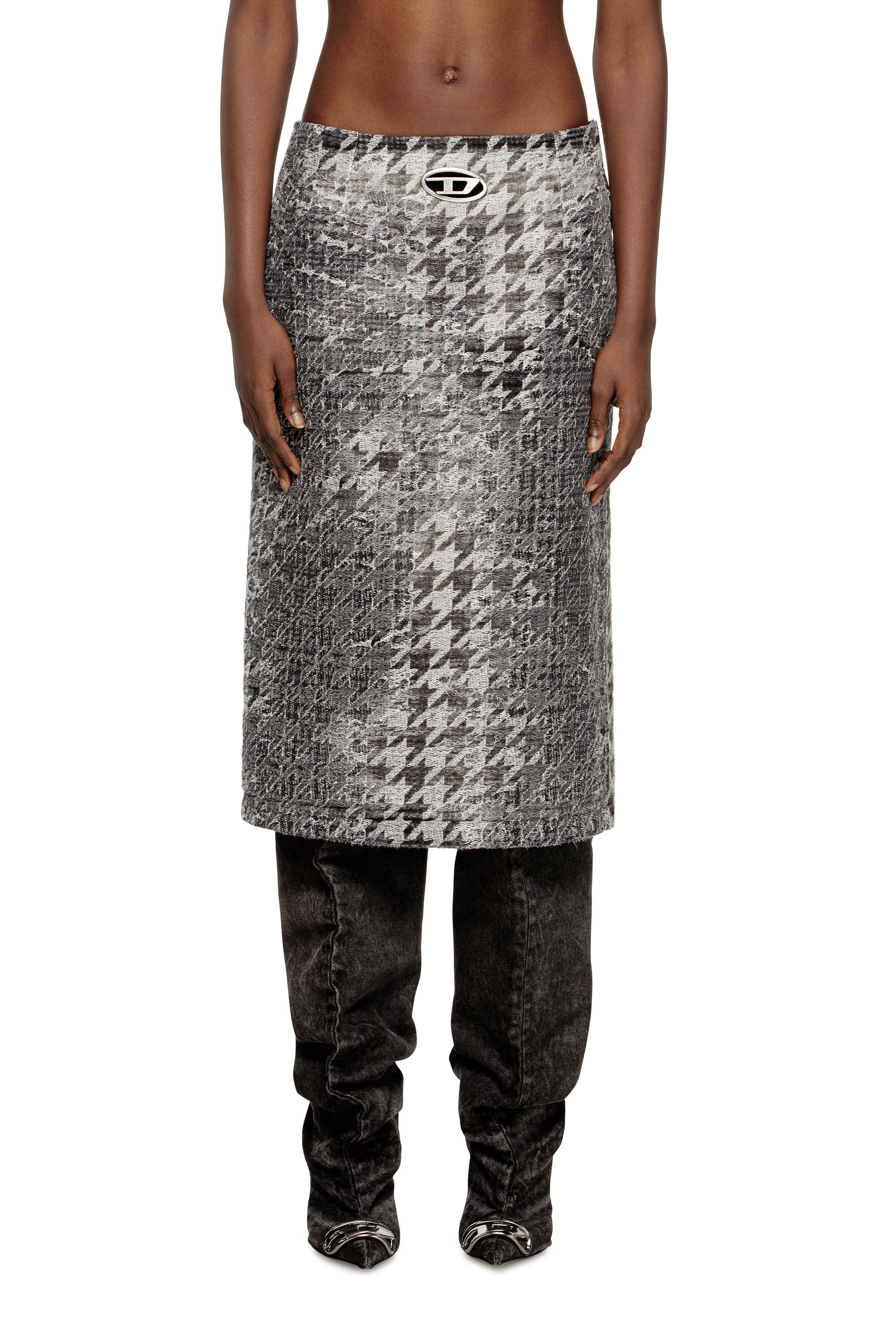 Diesel - DE- RATHIAN-FSH, Falda midi en jacquard de denim con diseño Príncipe de Gales Mujer in Multicolor - 3