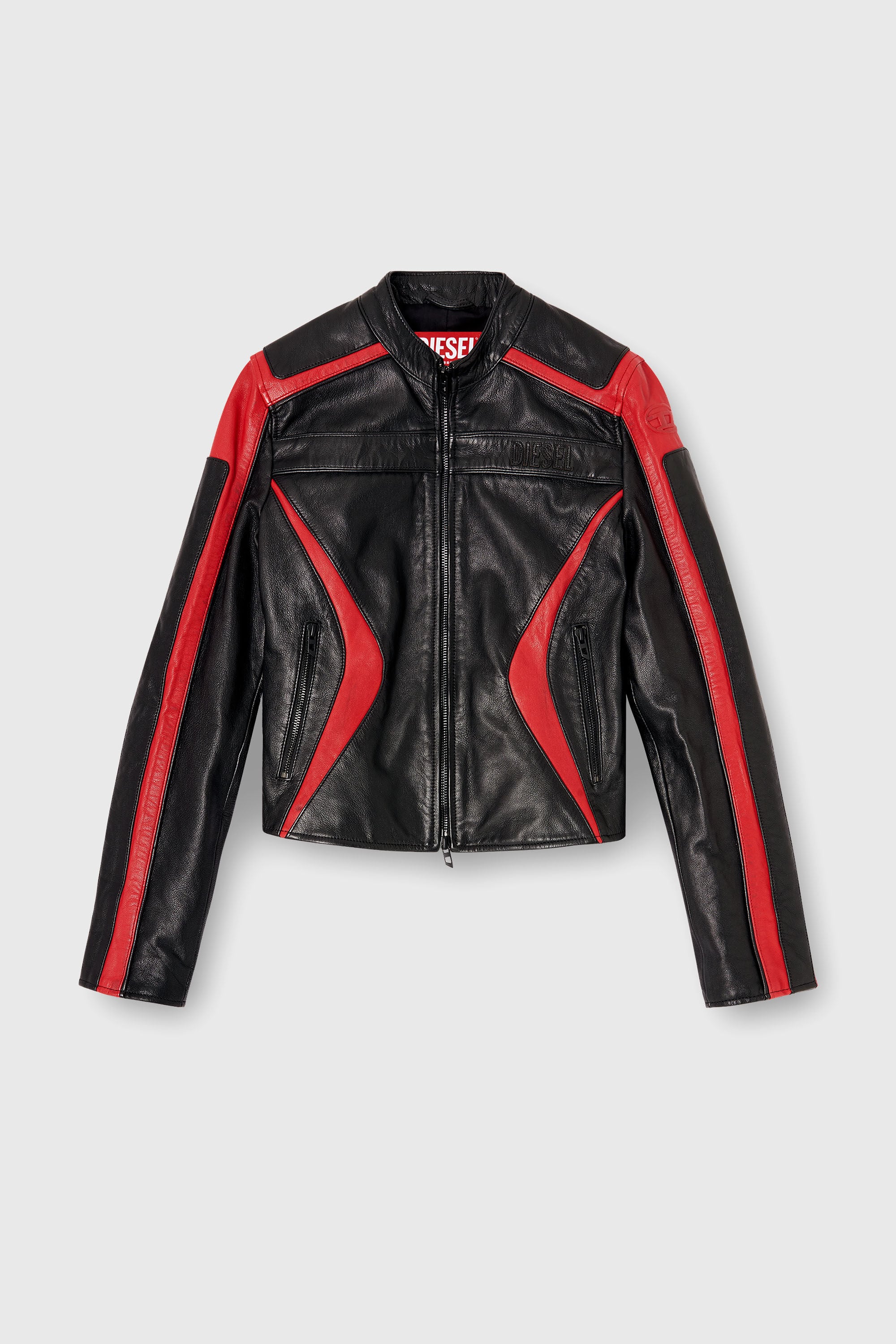 Diesel - L-OVABLE, Chaqueta biker de cuero en bloques de color Mujer in Multicolor - 2