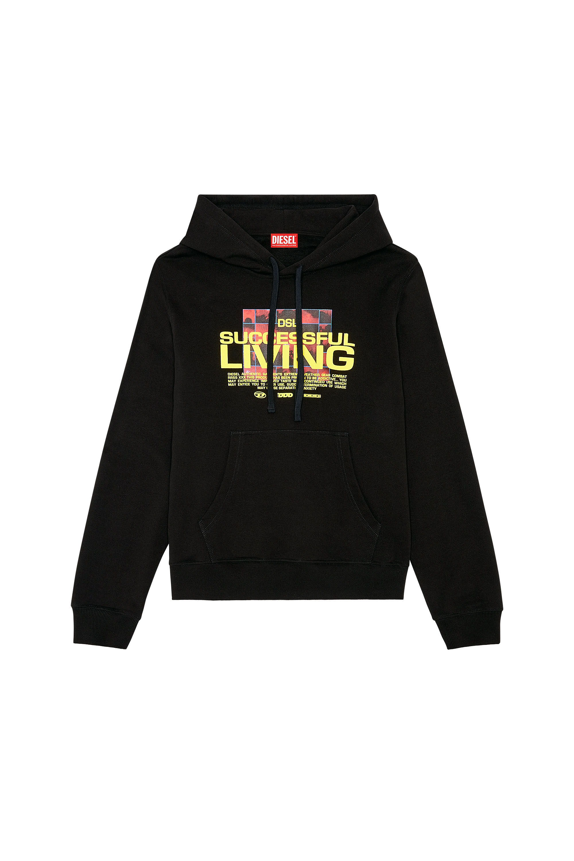 Diesel - S-GINN-HOOD-N1, Sudadera con capucha con letras en relieve Hombre in Negro - 2