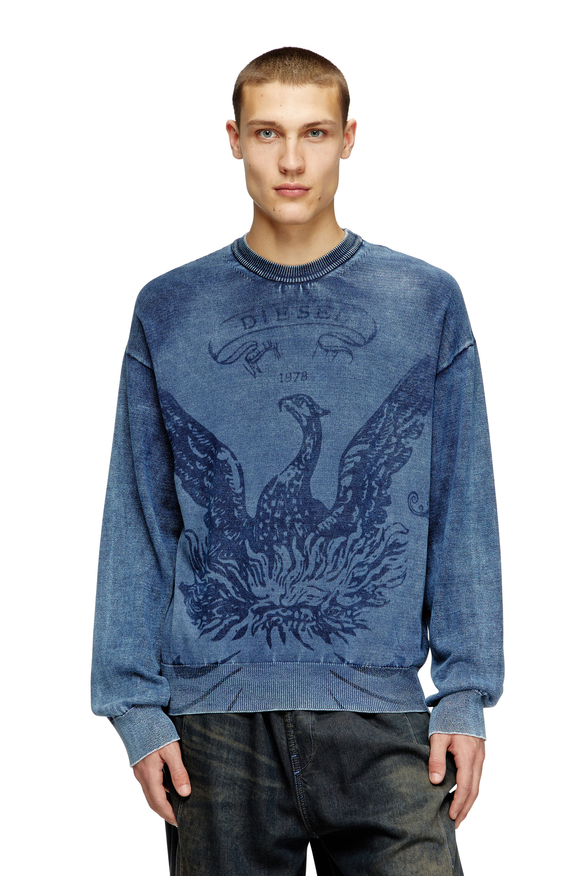 Diesel - K-FENICOL, Suéter índigo con logotipo Phoenix Hombre in Azul marino - 3