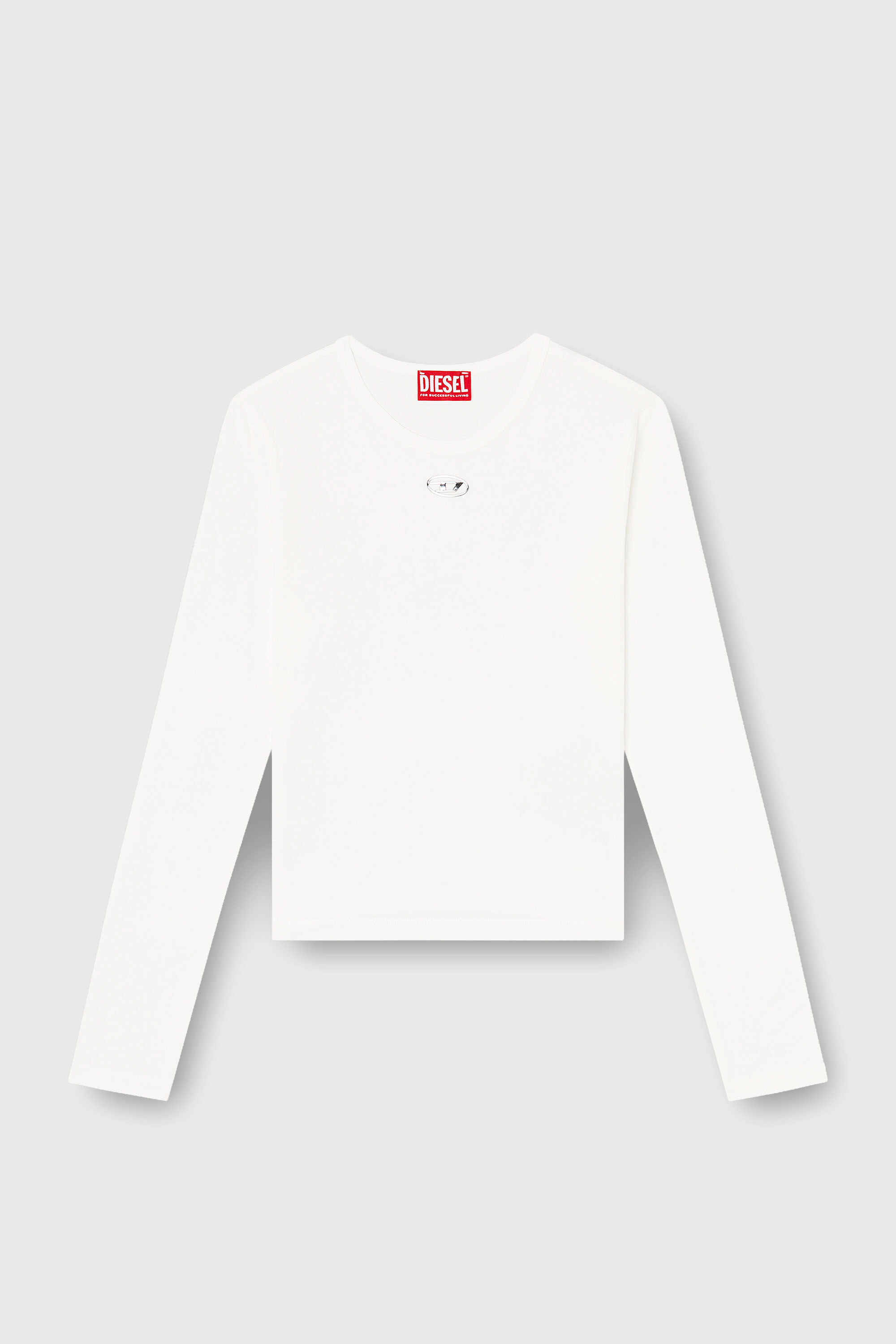 Diesel - T-UNCUTIESLONG-LS-OD, Jersey de algod&oacute;n con logotipo Oval D Mujer in Blanco - 2