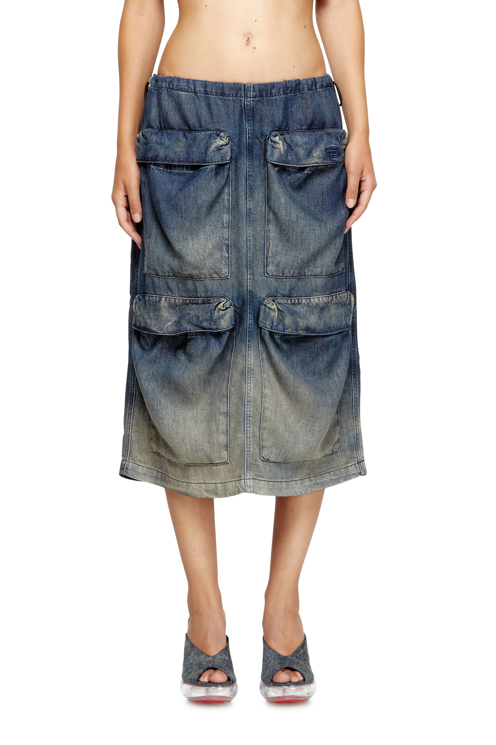 Diesel - DE-MEGI-S, Falda midi de denim degradado fluido Mujer in Azul marino - 3