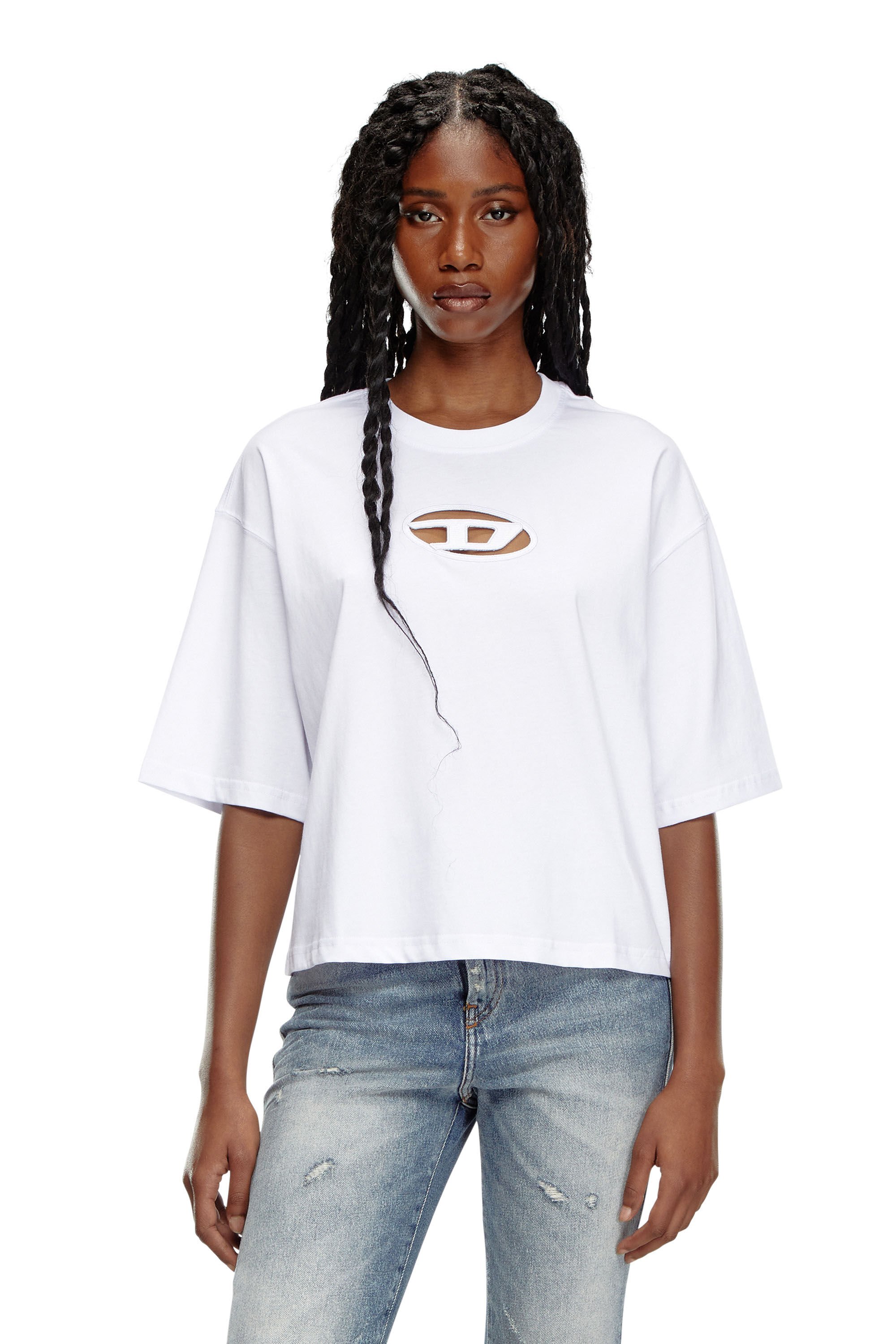 Diesel - T-ROWY-OD, Mujer Camiseta boxy con D bordada in Blanco - Image 3