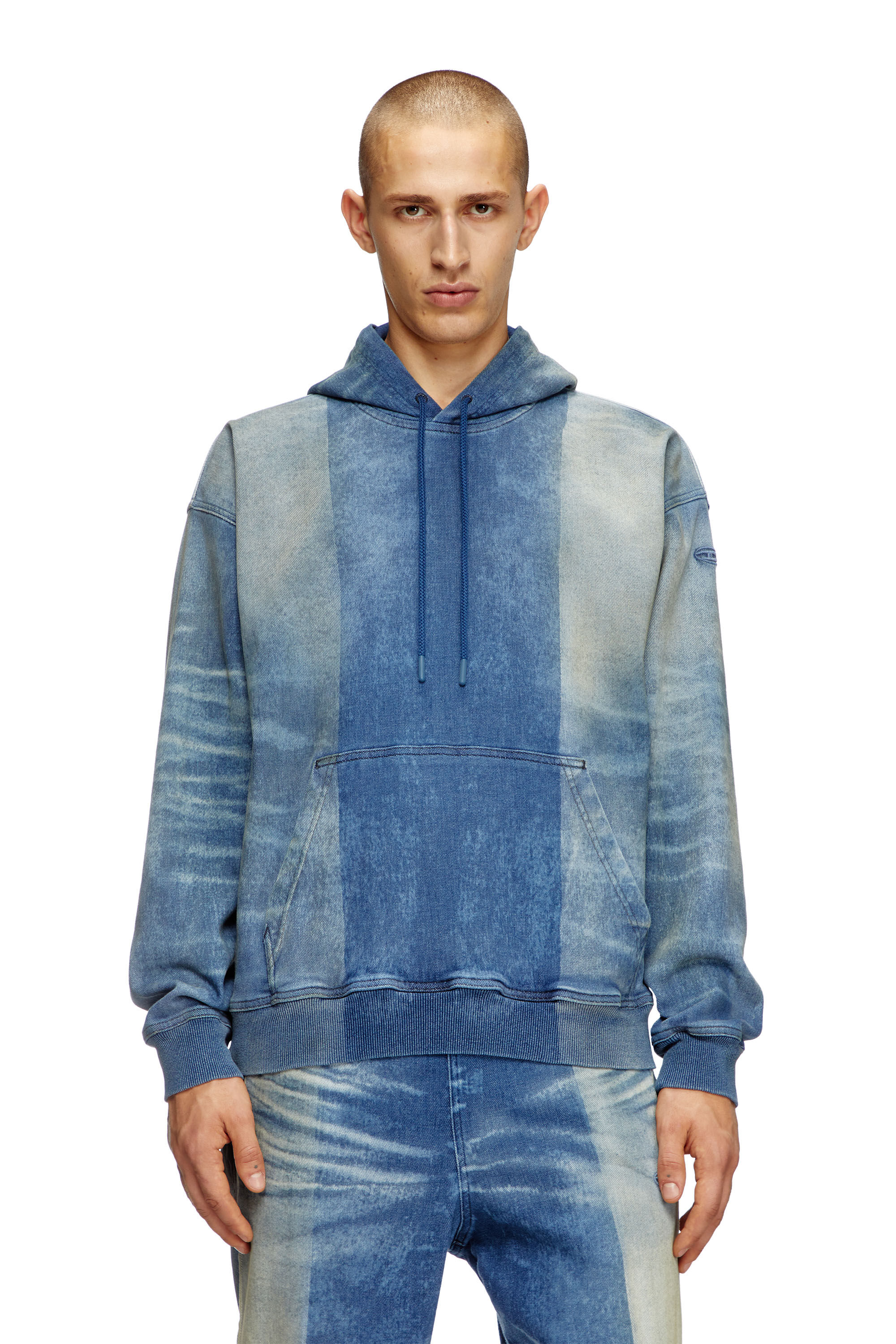 Diesel - D-UM-RIB-FSF TRACK, Sudadera con capucha en Track Denim con pliegues solarizados Unisex in Azul marino - 3