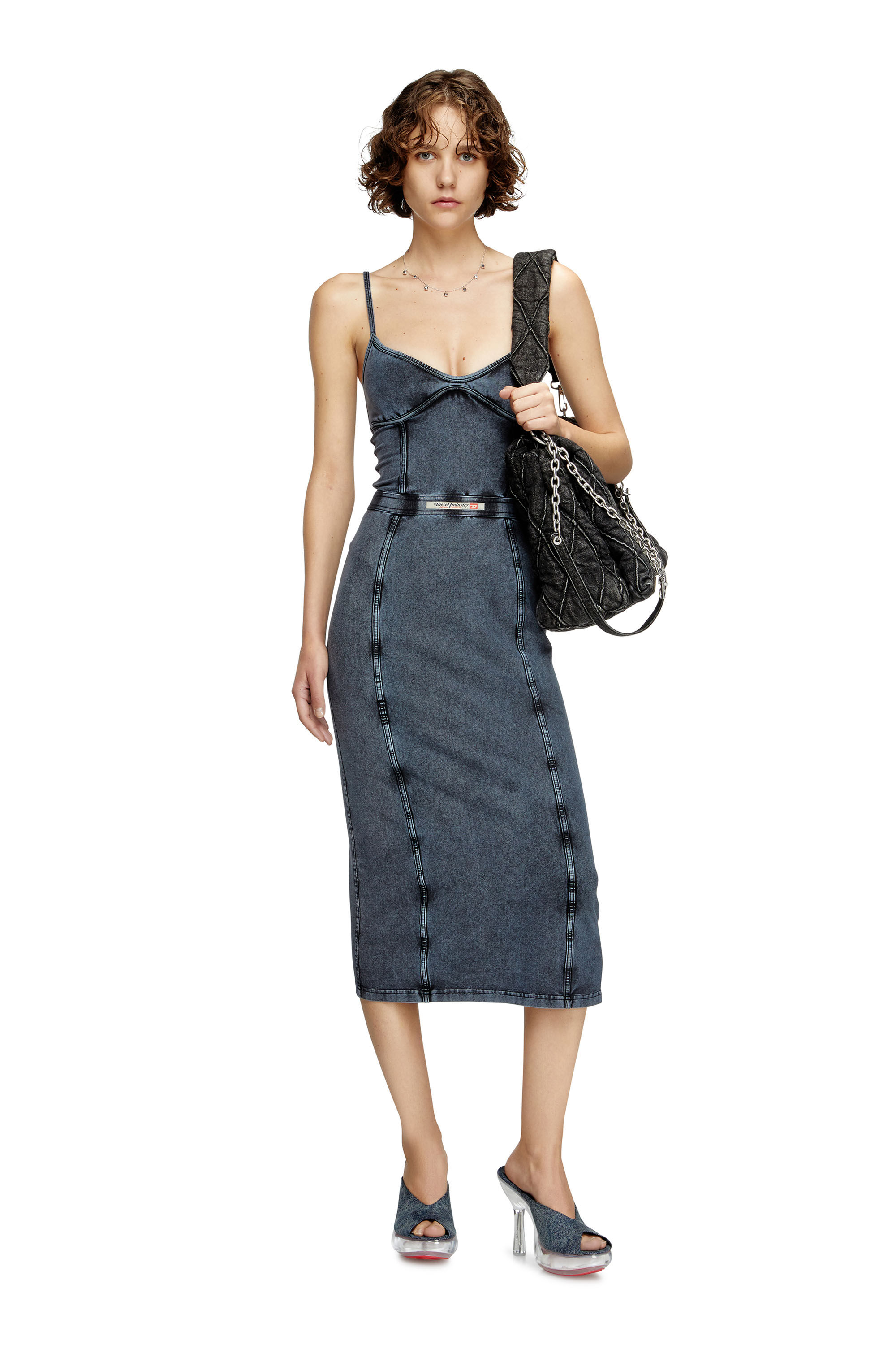 Diesel - D-ONY, Vestido midi de punto con aspecto denim Mujer in Azul marino - 3