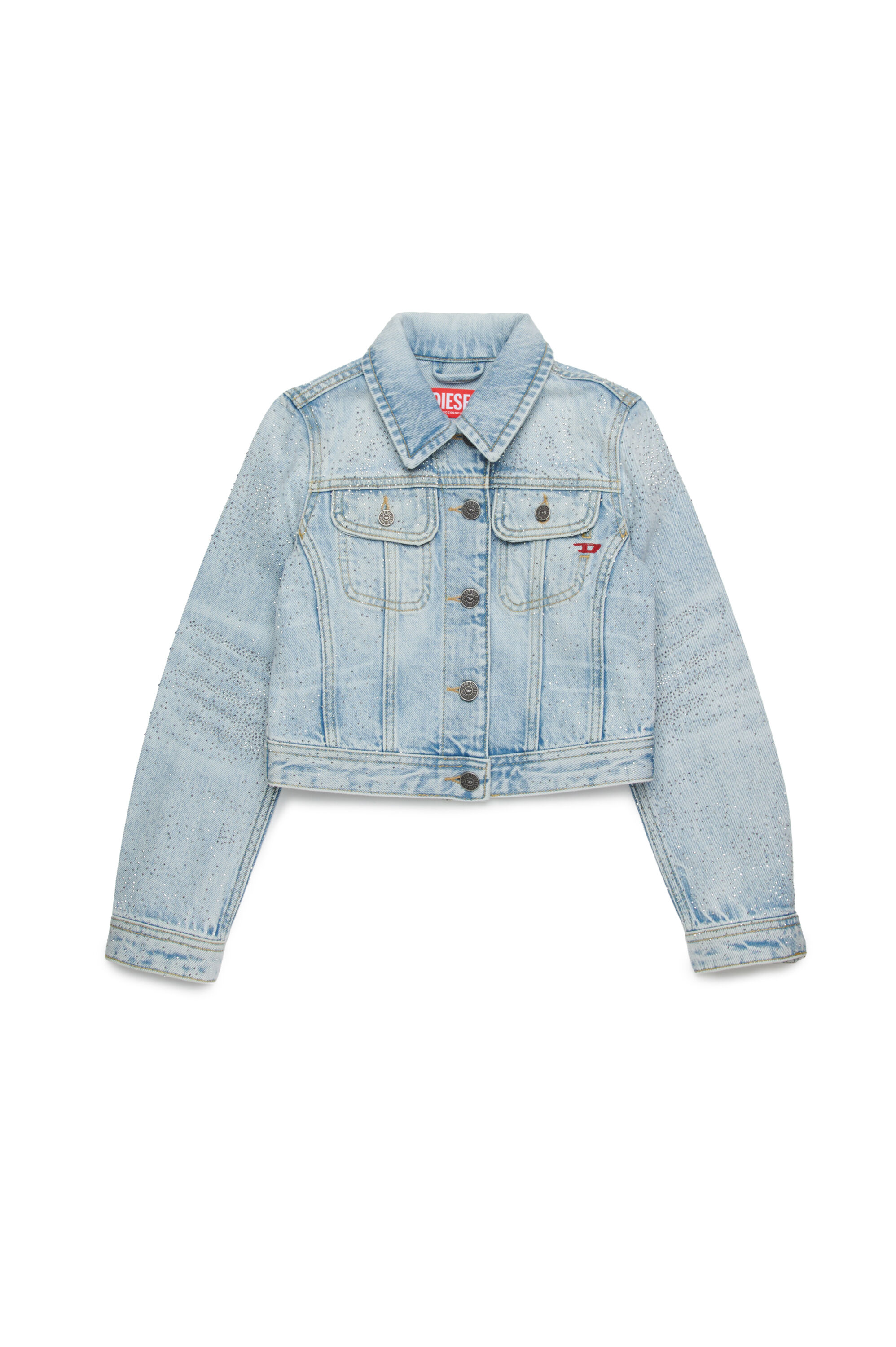 Diesel - JSLIMMY-J, Chaqueta trucker en denim con microdiamantes Mujer in Azul marino - 1