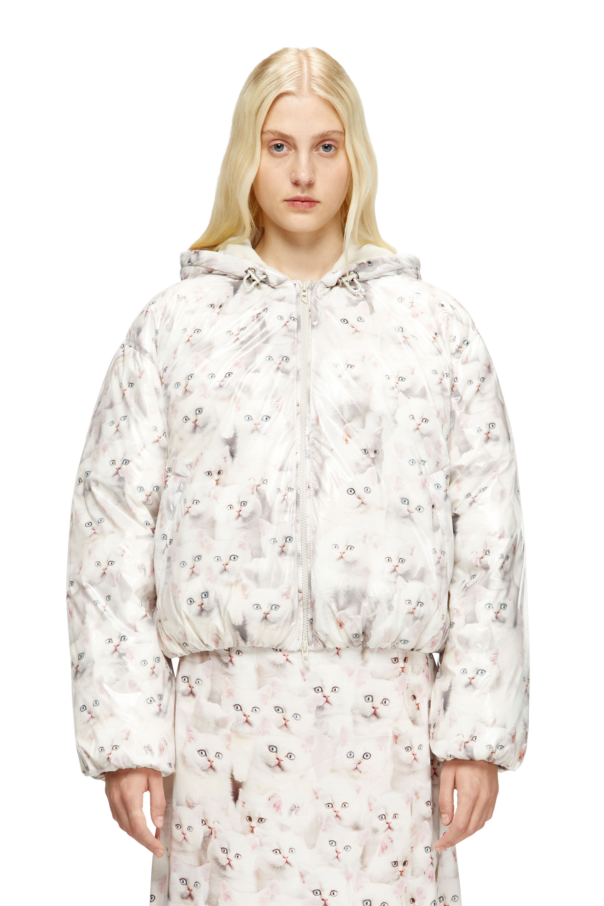 Diesel - W-INNER-R1, Chaqueta acolchada con estampado de gatos Mujer in Blanco - 3