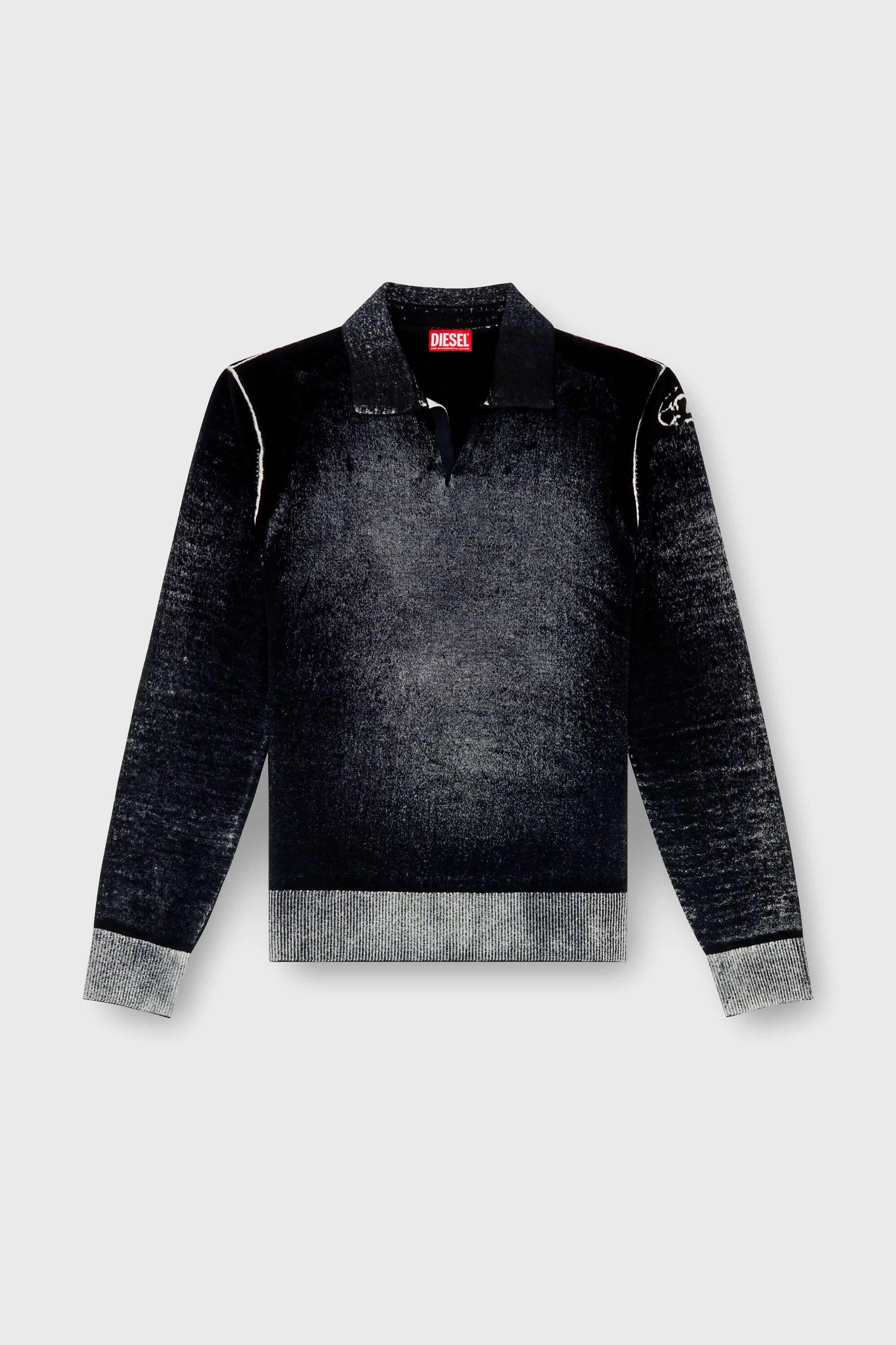 Diesel - K-LORENZO, Jersey con cuello polo con estampado invertido Hombre in Negro - 2