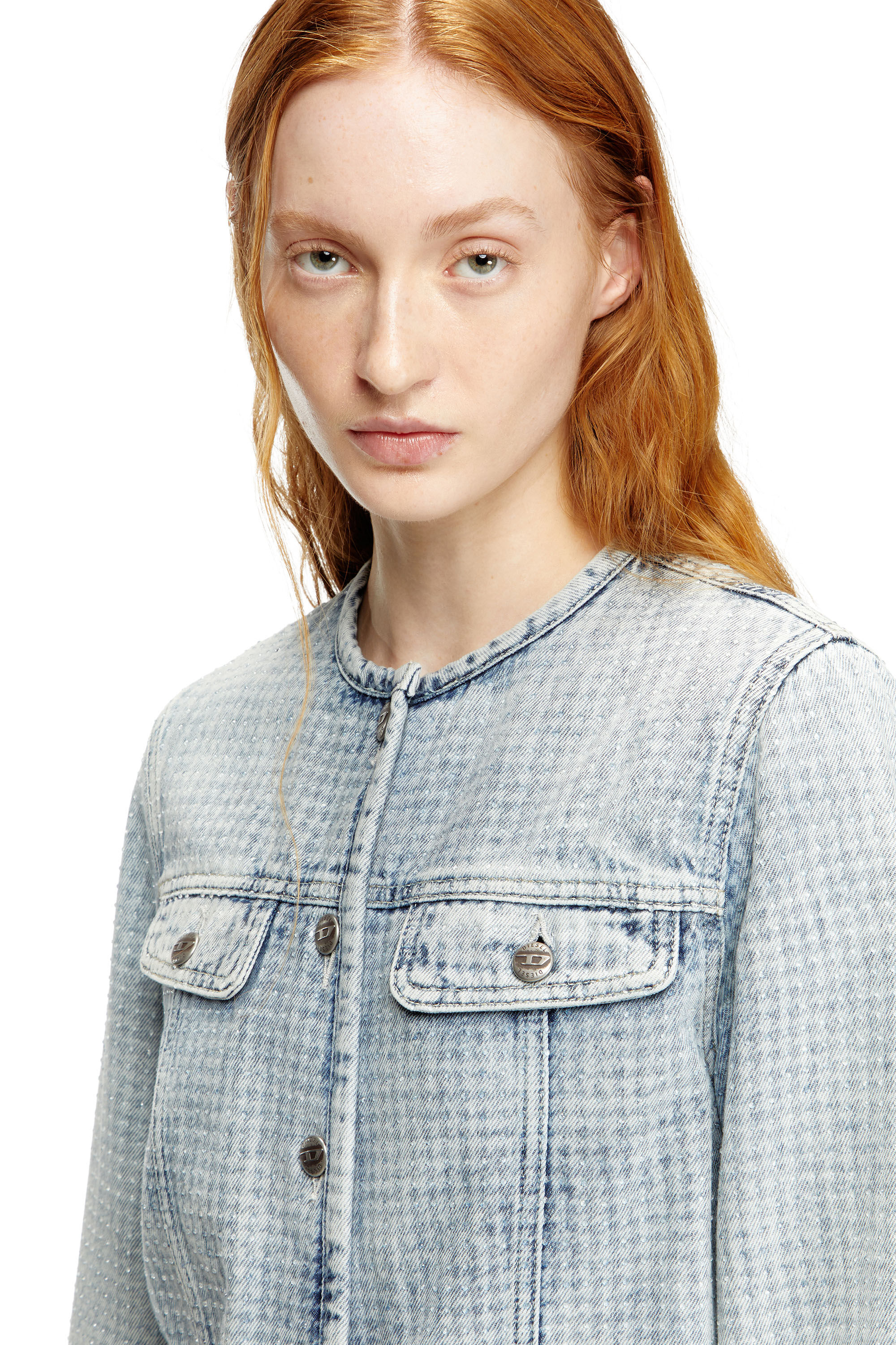 Diesel - DE-GRAFY-S, Chaqueta de denim gráfico con cristales Mujer in Azul marino - 5