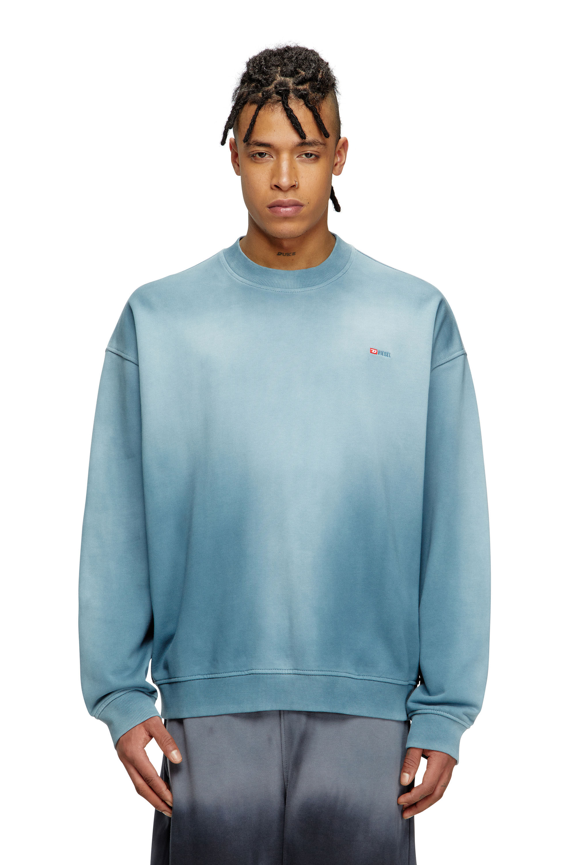 Diesel - S-BOXT-R4, Sudadera desteñida con micro-bordado de logotipo Hombre in Azul marino - 3