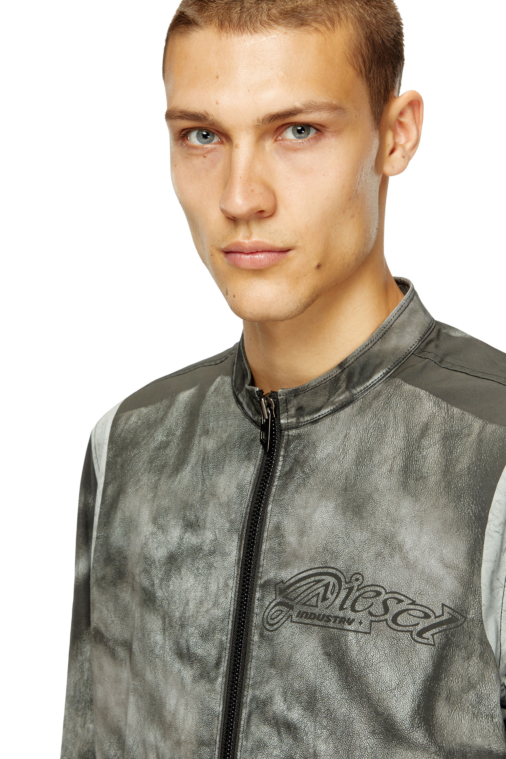 Diesel - J-EVERT, Chaqueta biker de lona estampada Hombre in Gris - 5