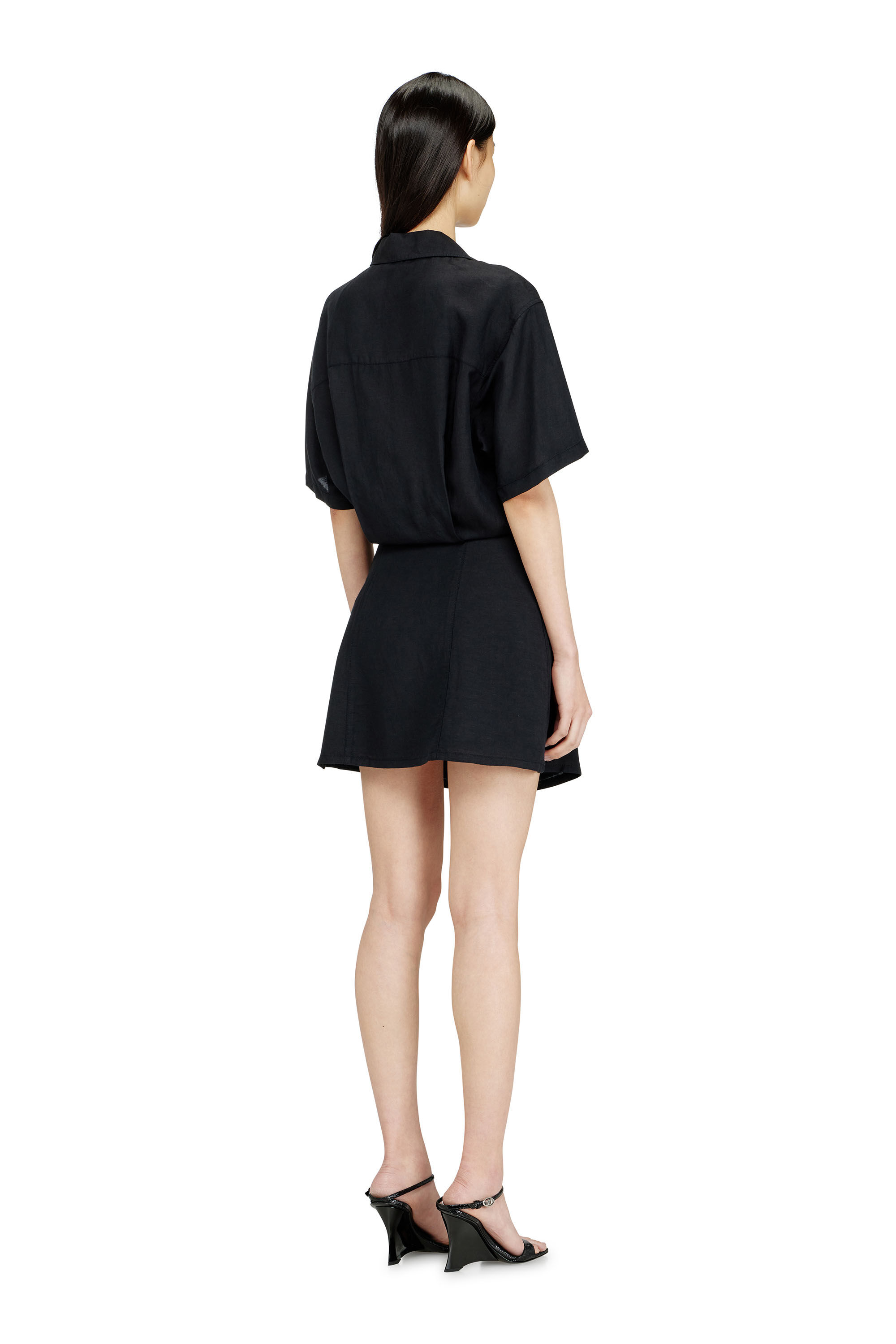 Diesel - D-STALL, Vestido mini de mezcla de lino con nudo en la cintura Mujer in ToBeDefined - 3