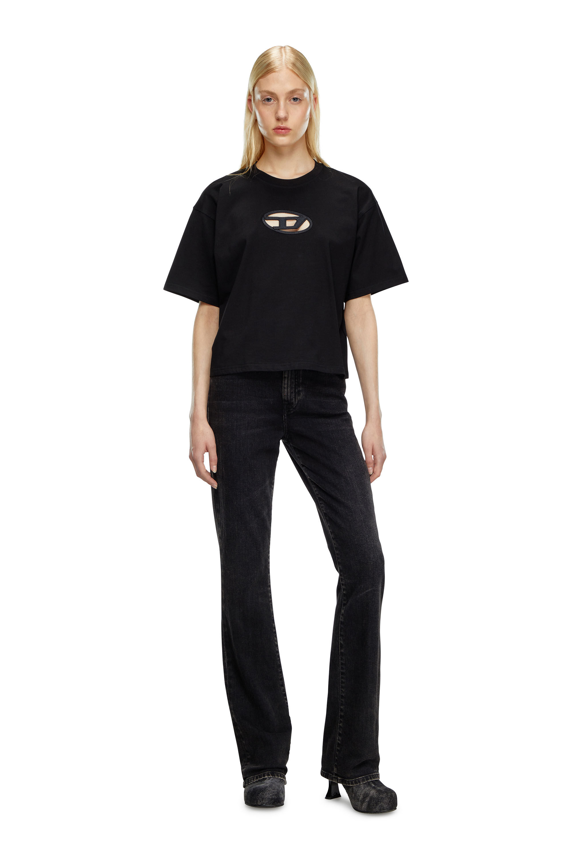 Women's Boxy T-shirt with cut-out Oval D logo | Black | Diesel