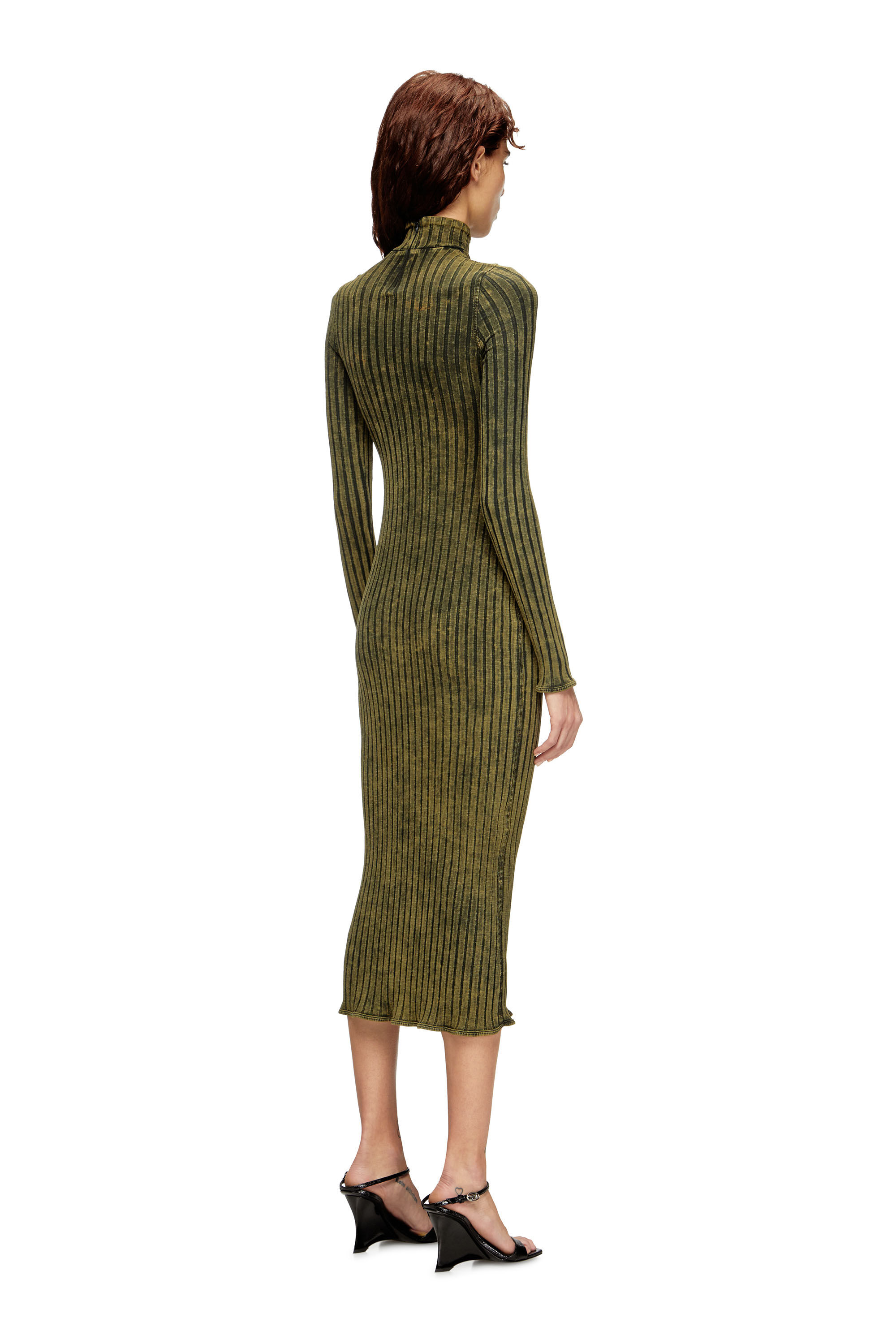 Diesel - D-WAVYA, Vestido midi en jersey de canalé ancho tratado Mujer in Verde - 4
