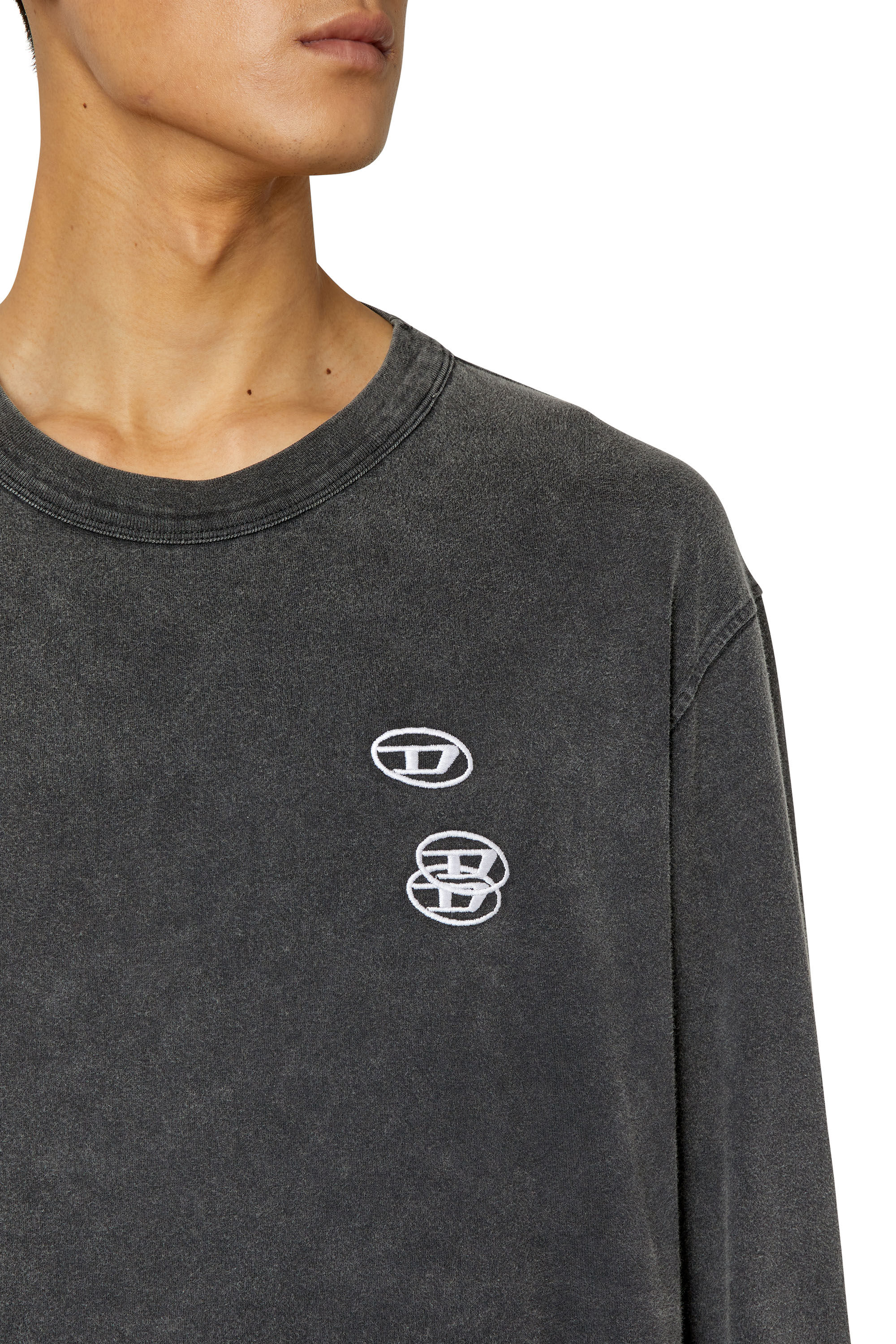 Diesel - T-CRANE-LS-SLITS, Camiseta con triple bordado de logotipo Hombre in Negro - 6