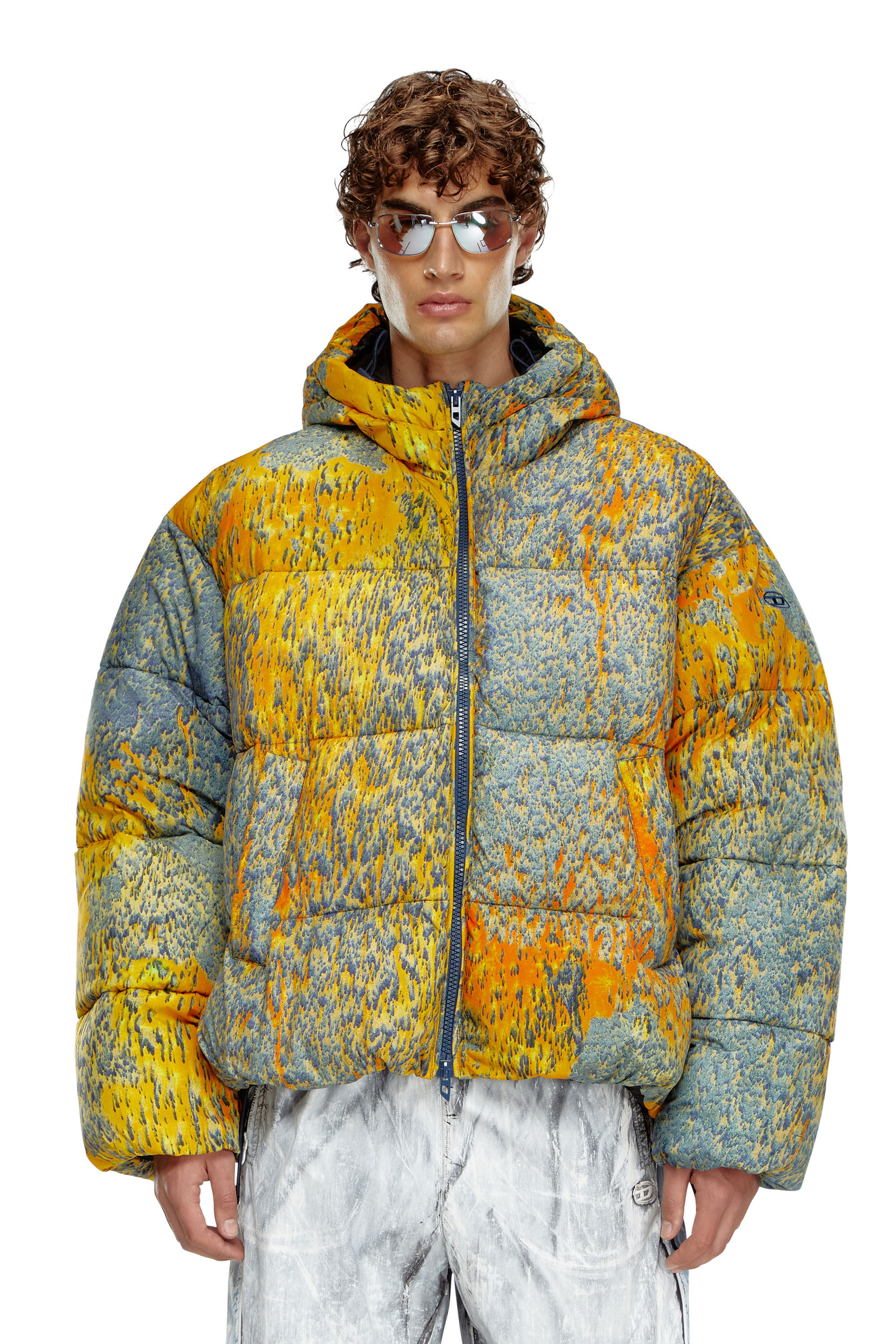 Diesel - W-BOGAERT, Chaqueta puffer con efecto de lluvia ácida Hombre in Multicolor - 3