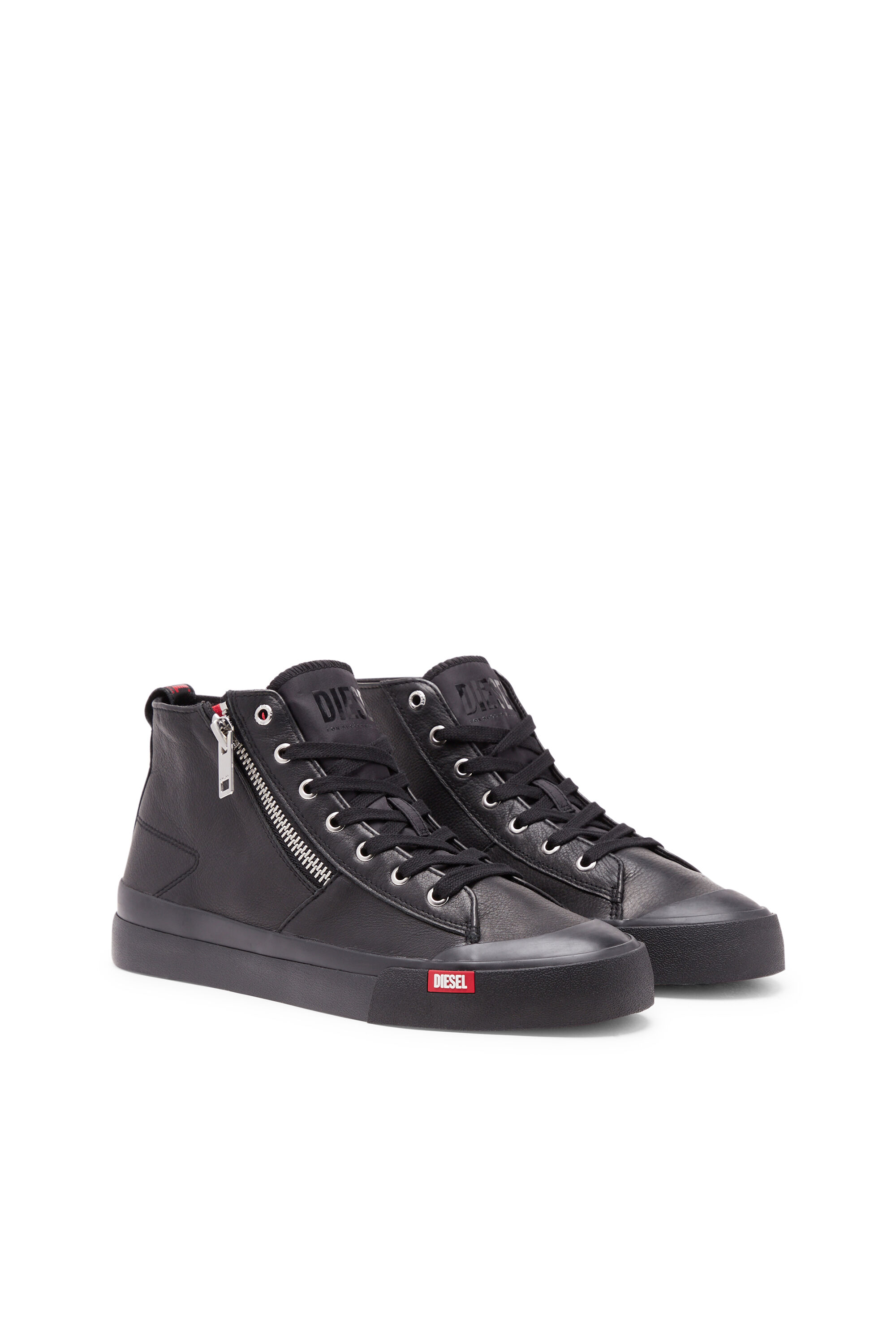 S Athos Zip Deportivas altas de cuero de primera calidad Hombre Negro Diesel
