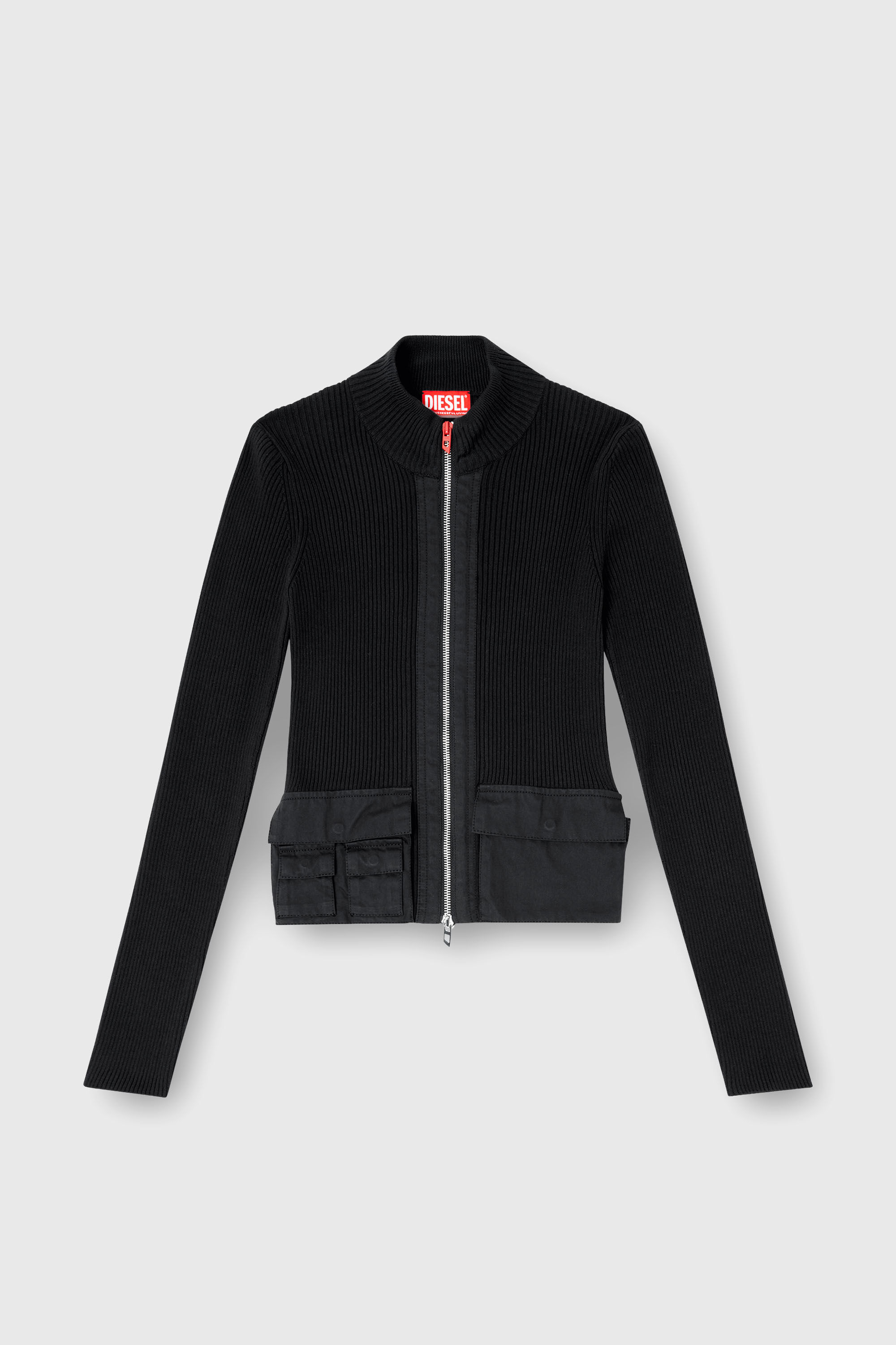 Diesel - M-MELISSA, Chaqueta de punto en canal&eacute; con bolsillos cargo Mujer in Negro - 2