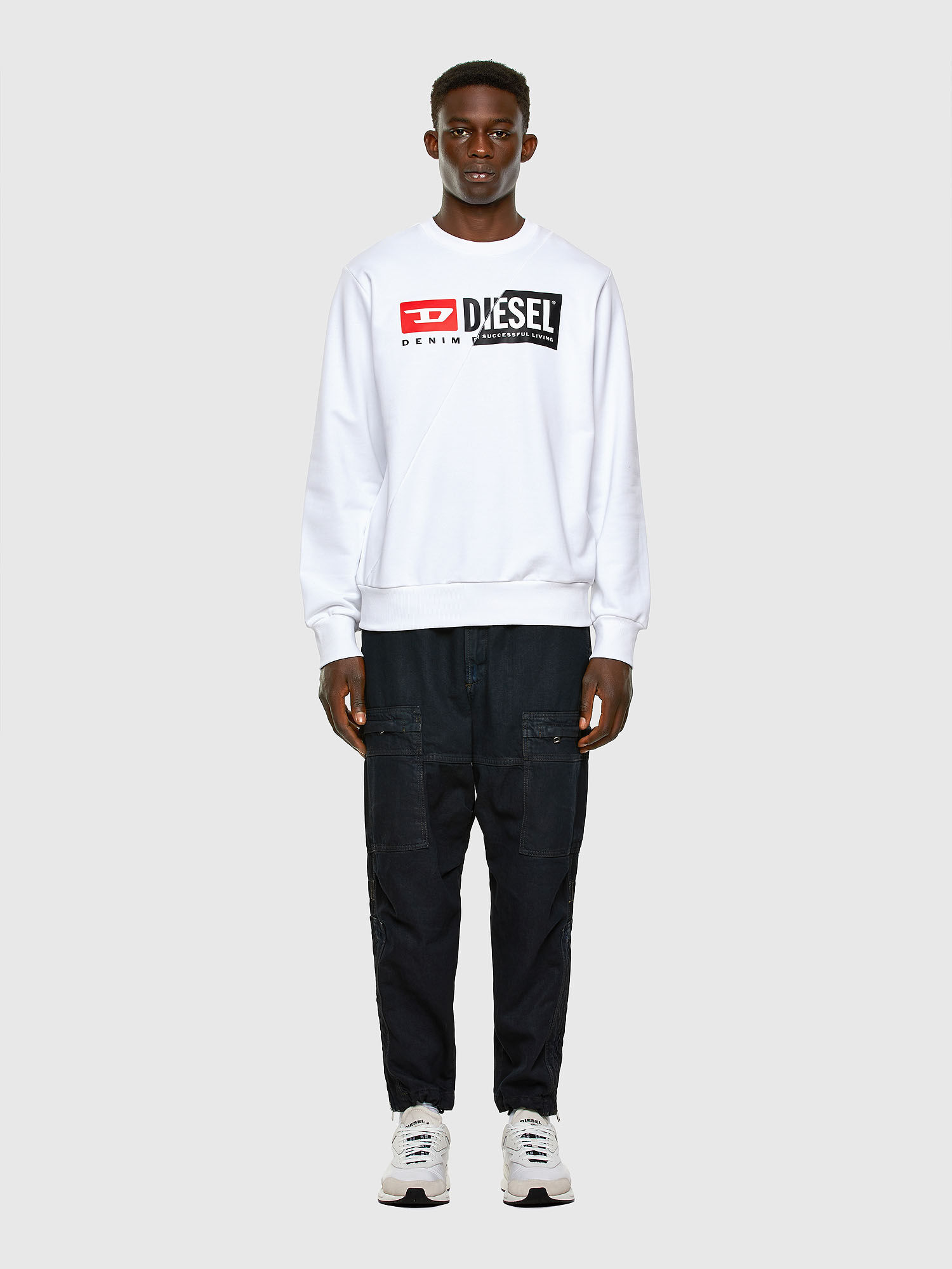 Diesel - S-GIRK-CUTY, Sudadera con estampado de logotipo doble Hombre in Blanco - 1