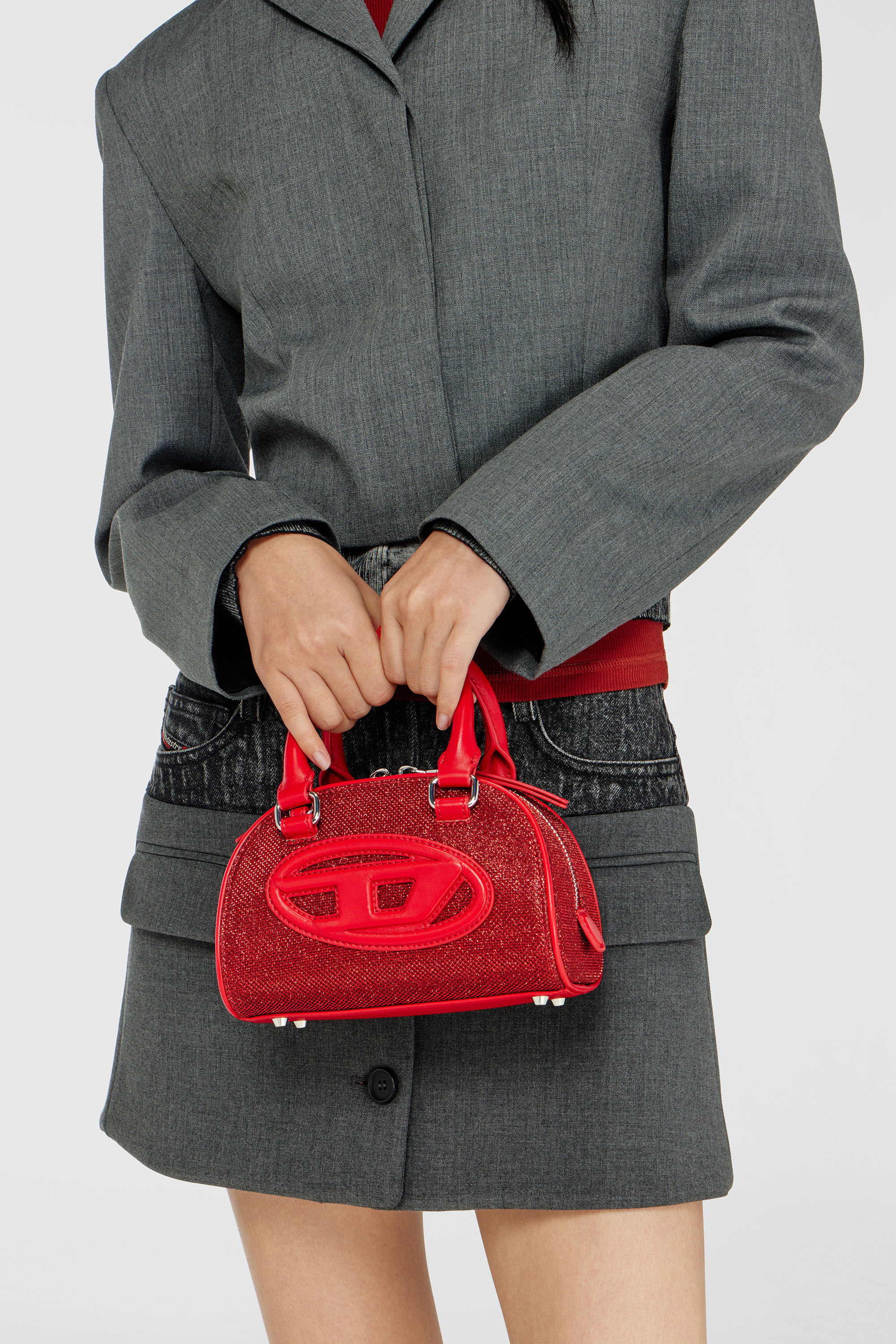 Diesel - 1DR DOME CROSSBODY, Woman's 1DR Dome- Small bowling bag in Lurex fabric in Red - 1