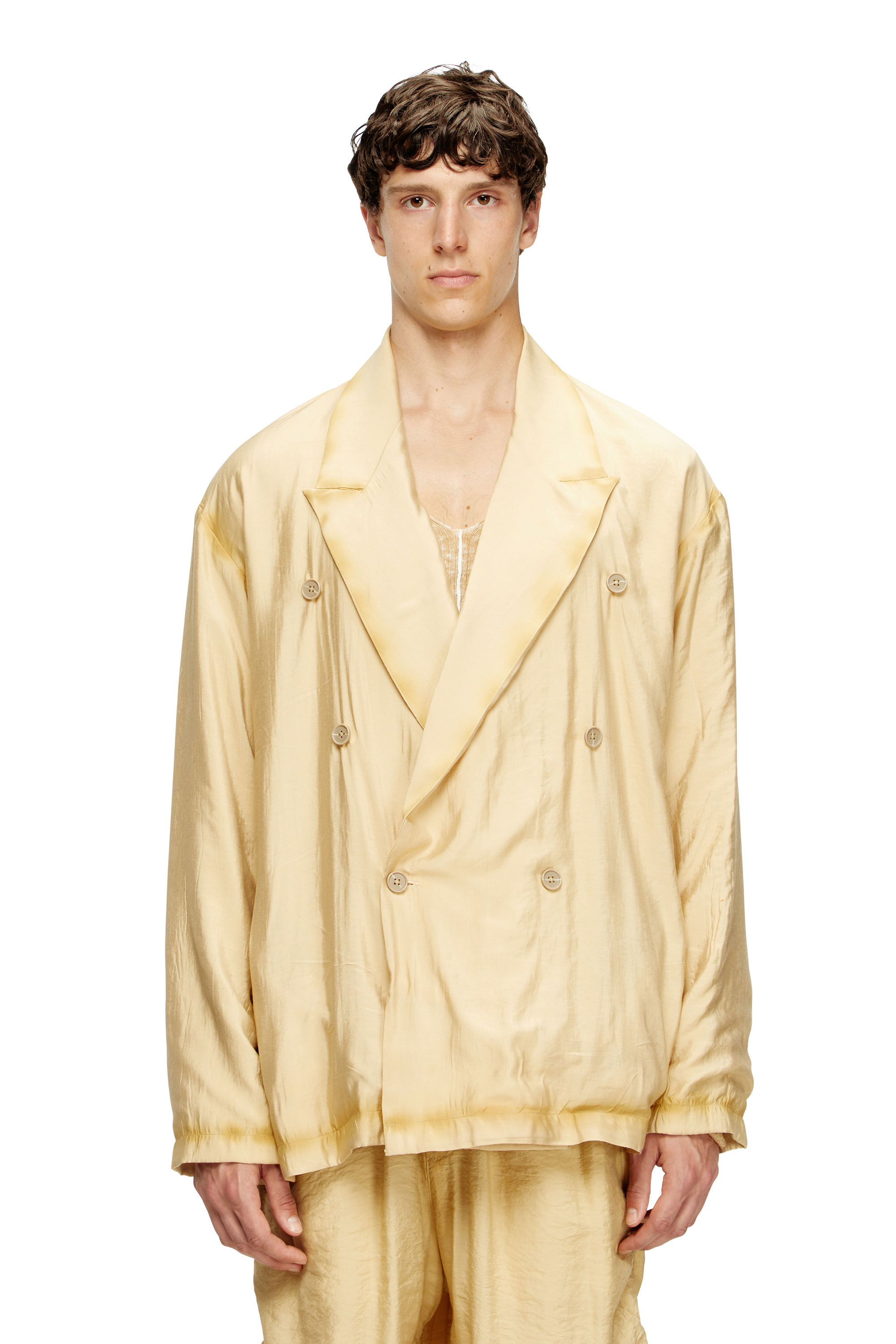 Diesel - J-KEYSERY, Blazer de doble botonadura en tejido arrugado Hombre in Beige - 2