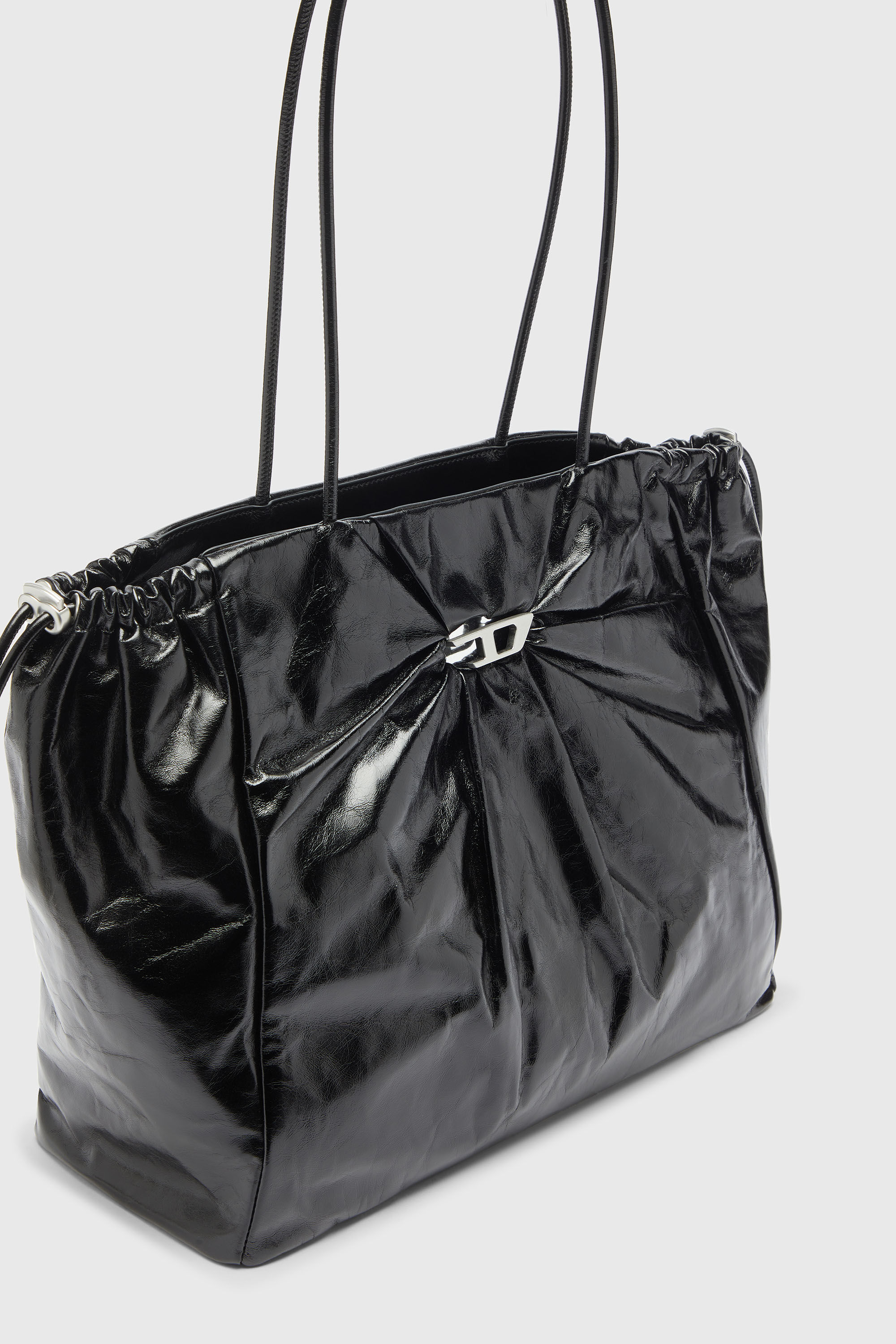 Diesel - SCRUNCH-D TOTE E/W, Scrunch-D - Bolso tote de piel brillante arrugada Mujer in Negro - 5