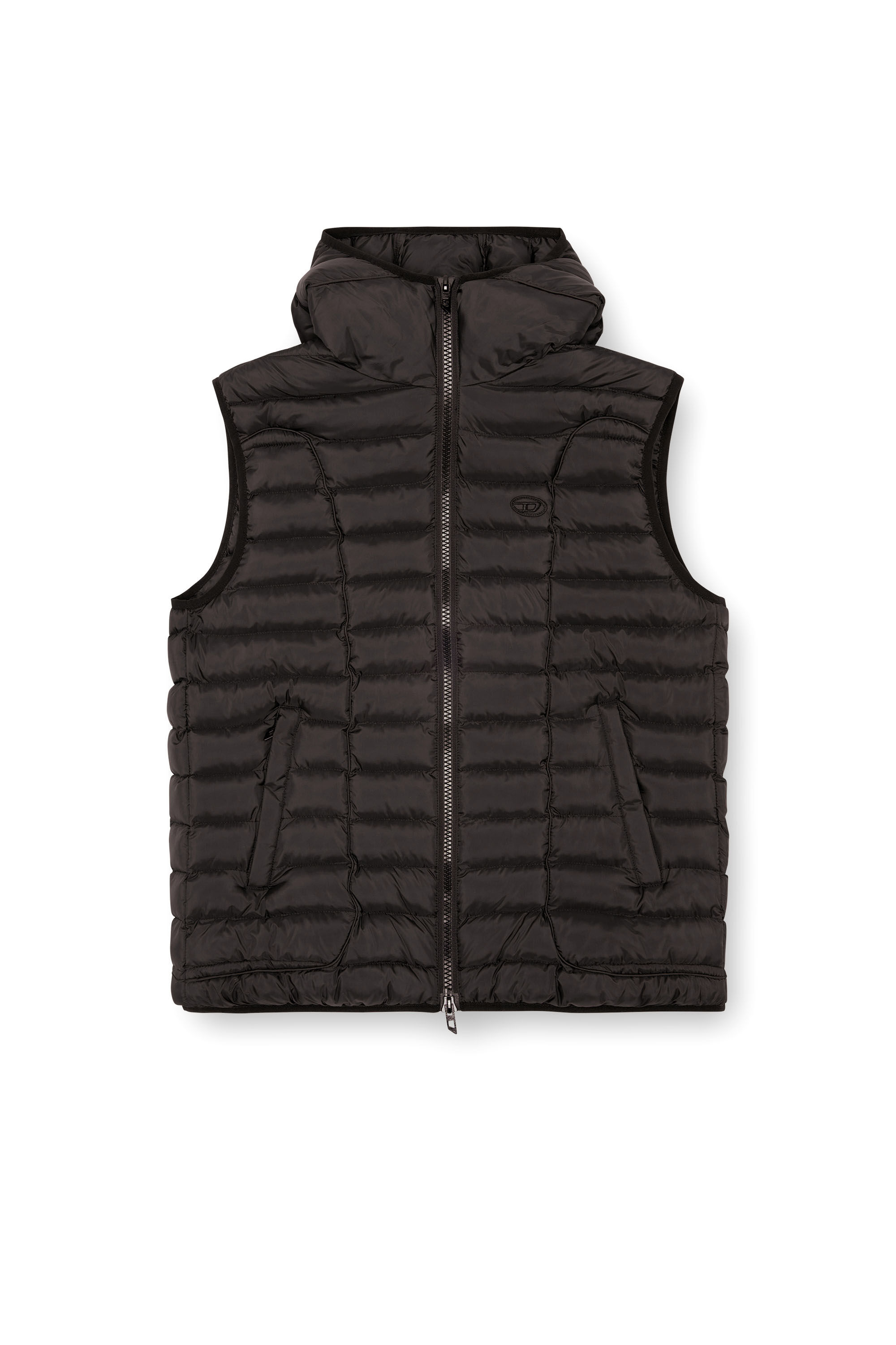 Diesel - W-TEMPLE, Chaleco puffer con capucha en nailon ligero Hombre in Negro - 2