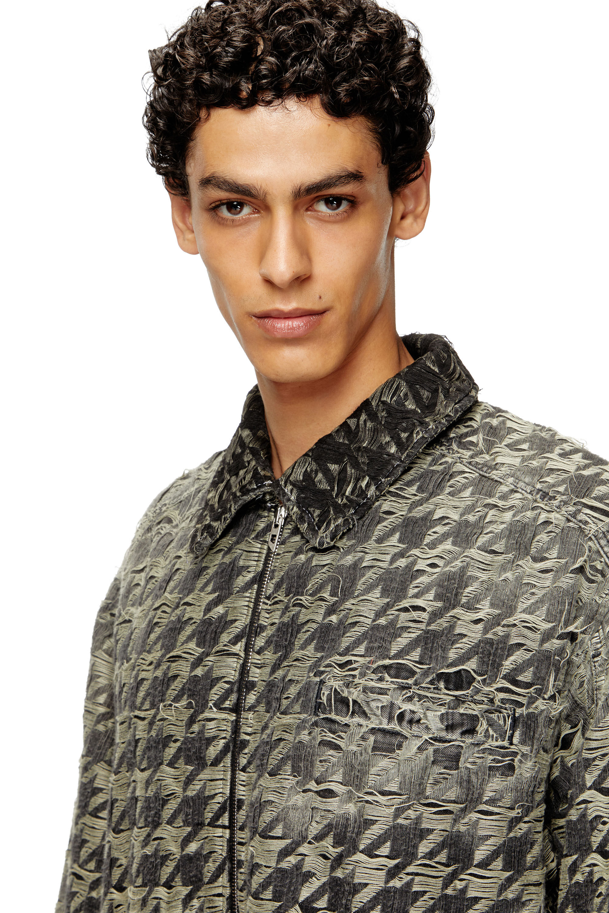 Diesel - D-ELMO-FSH, Chaqueta en tejido denim con tejido de pata de gallo Hombre in Negro - 5