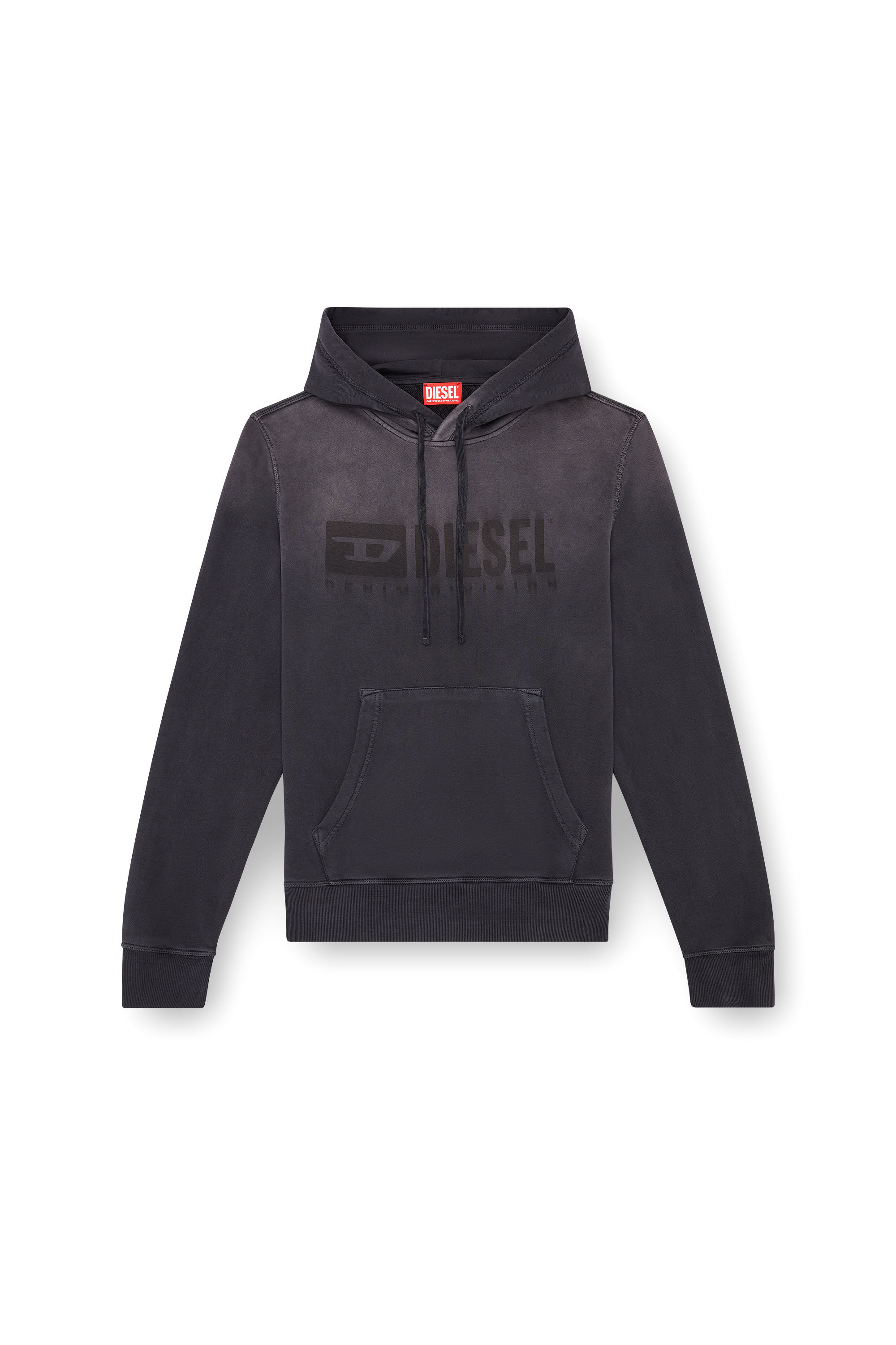 Sudadera destenida con capucha con logotipo Denim Division Hombre Negro Diesel