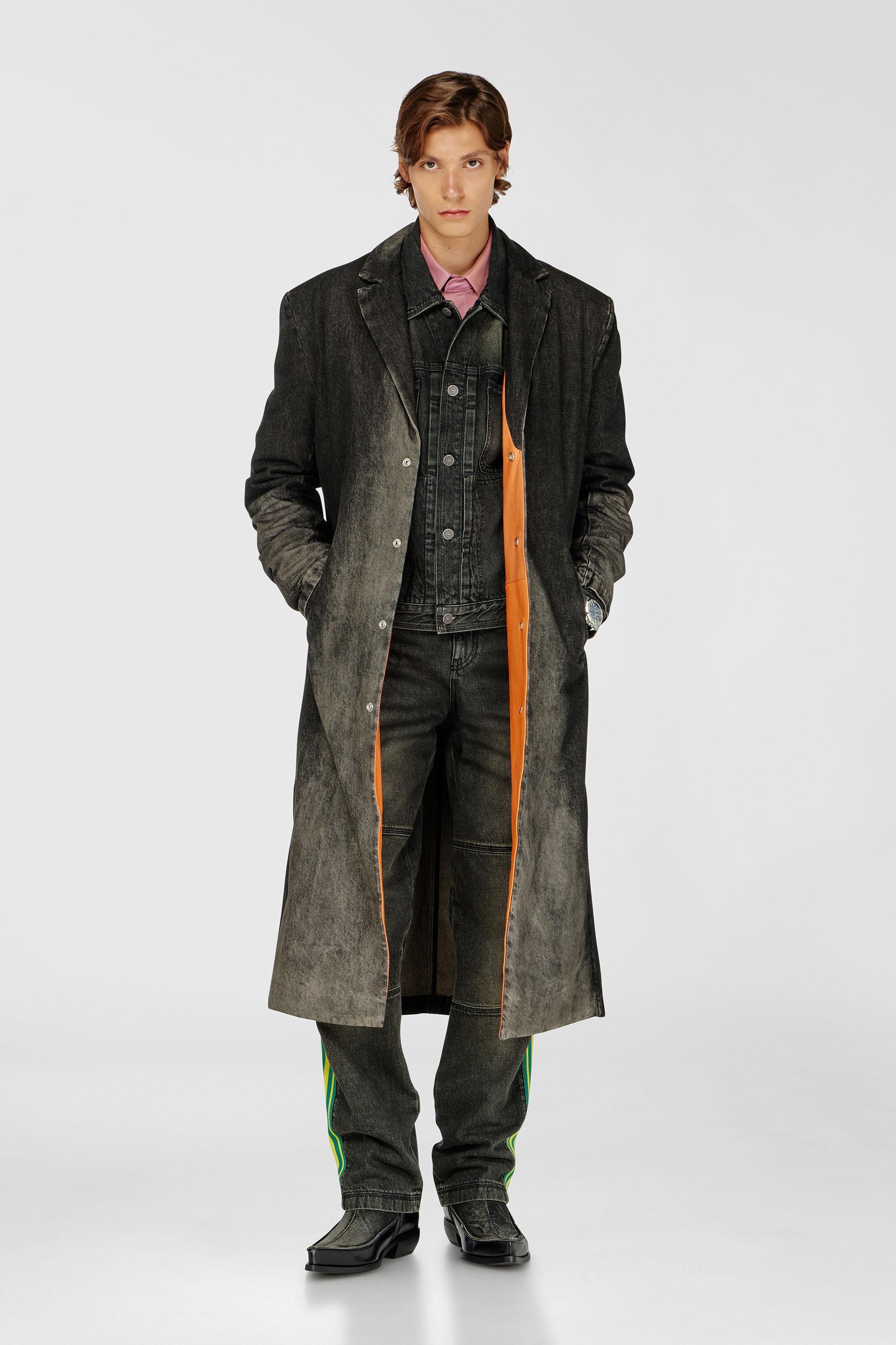 Diesel - D-IANCH-FSJ, Abrigo largo de denim con efecto desgastado Unisex in Negro - 1