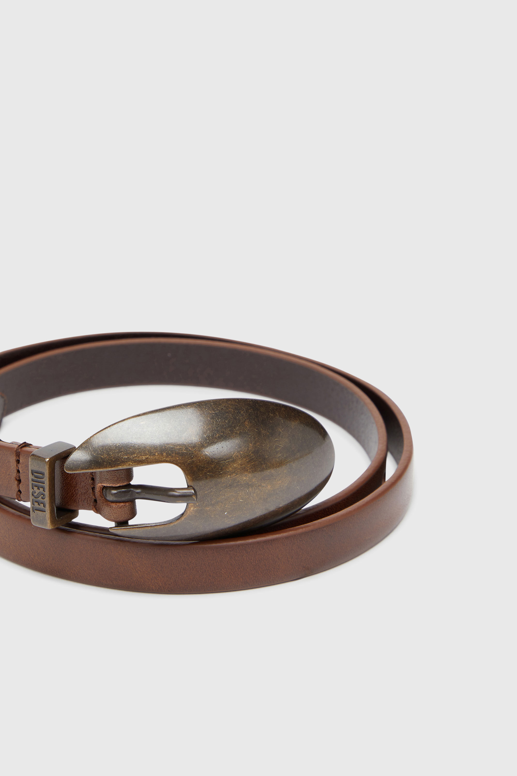 Diesel - B-ROP 15, Cintur&oacute;n 1.5 cm fino de cuero con hebilla escult&oacute;rica Mujer in Marr&oacute;n - 3
