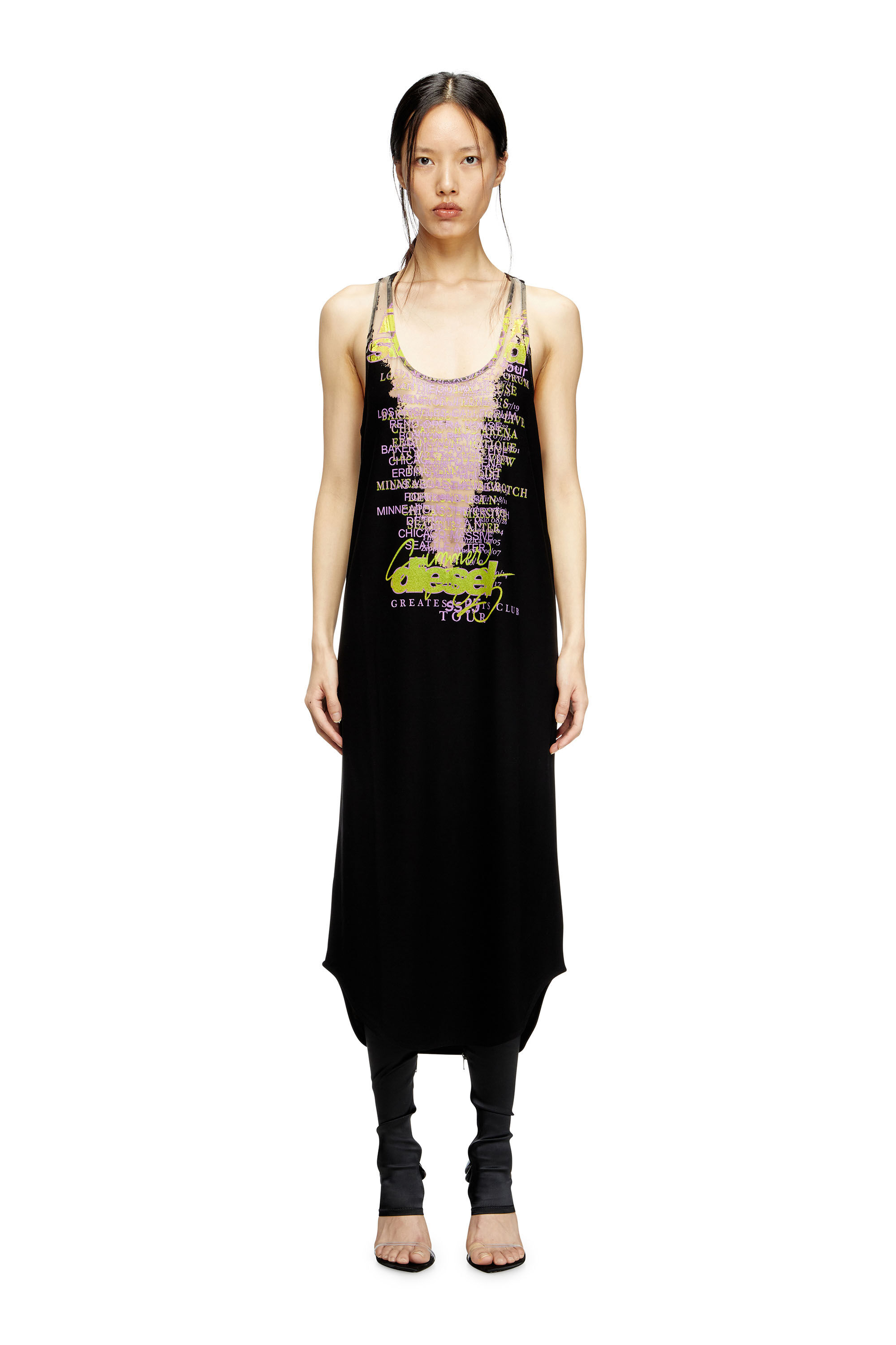 Diesel - D-SHANY-LONG, Vestido sin mangas con estampado de letras de canciones Mujer in Negro - 3