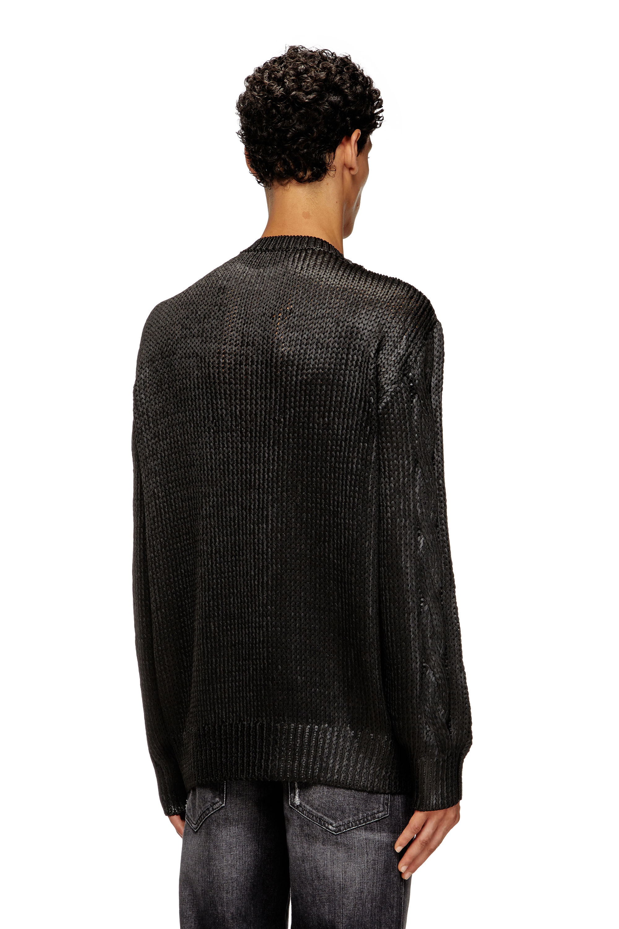 Diesel - K-MICHIU, Jersey de punto trenzado con efecto brillante Hombre in Negro - 3