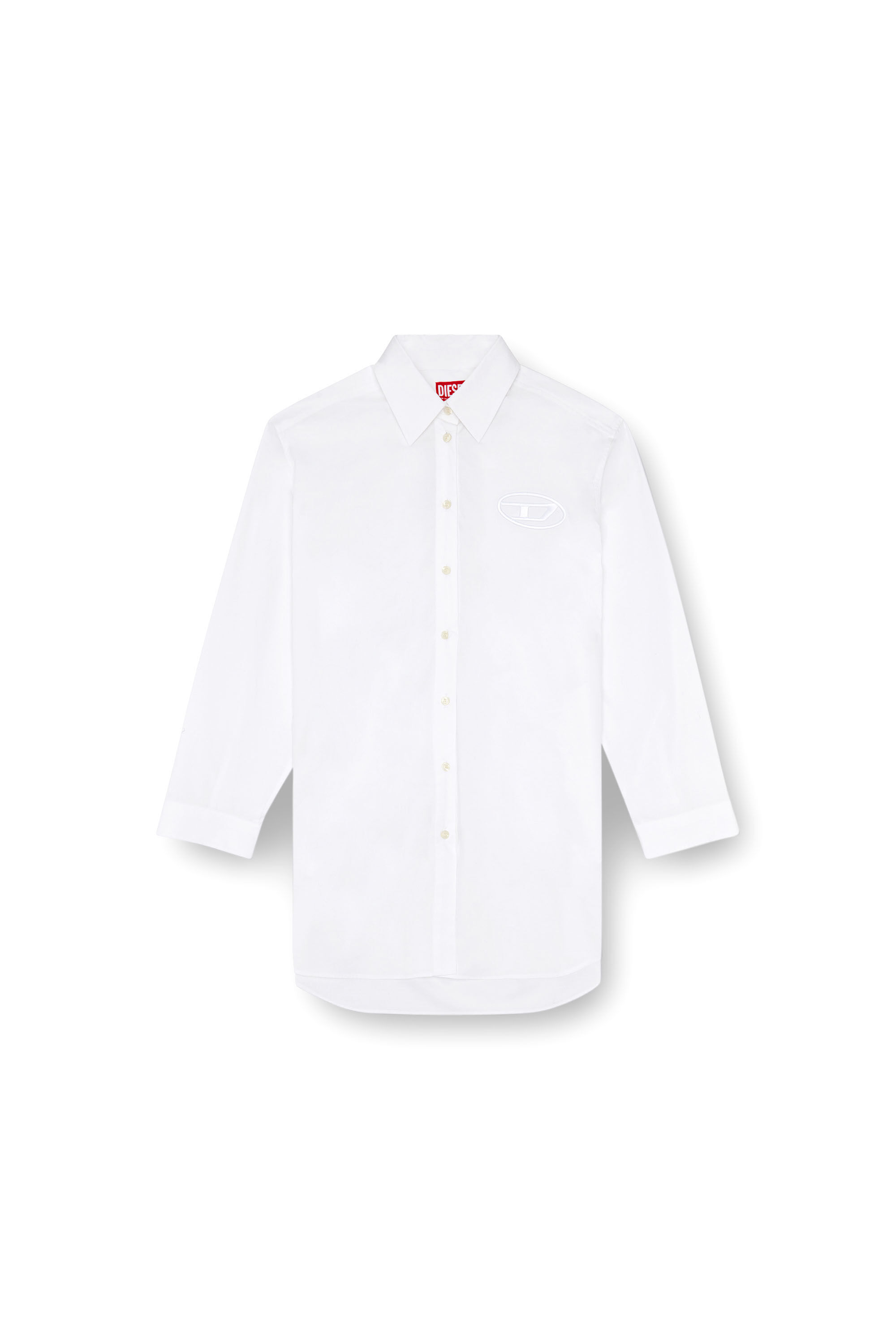 Diesel - D-DALIS, Vestido camisero corto con logotipo bordado Mujer in Blanco - 2