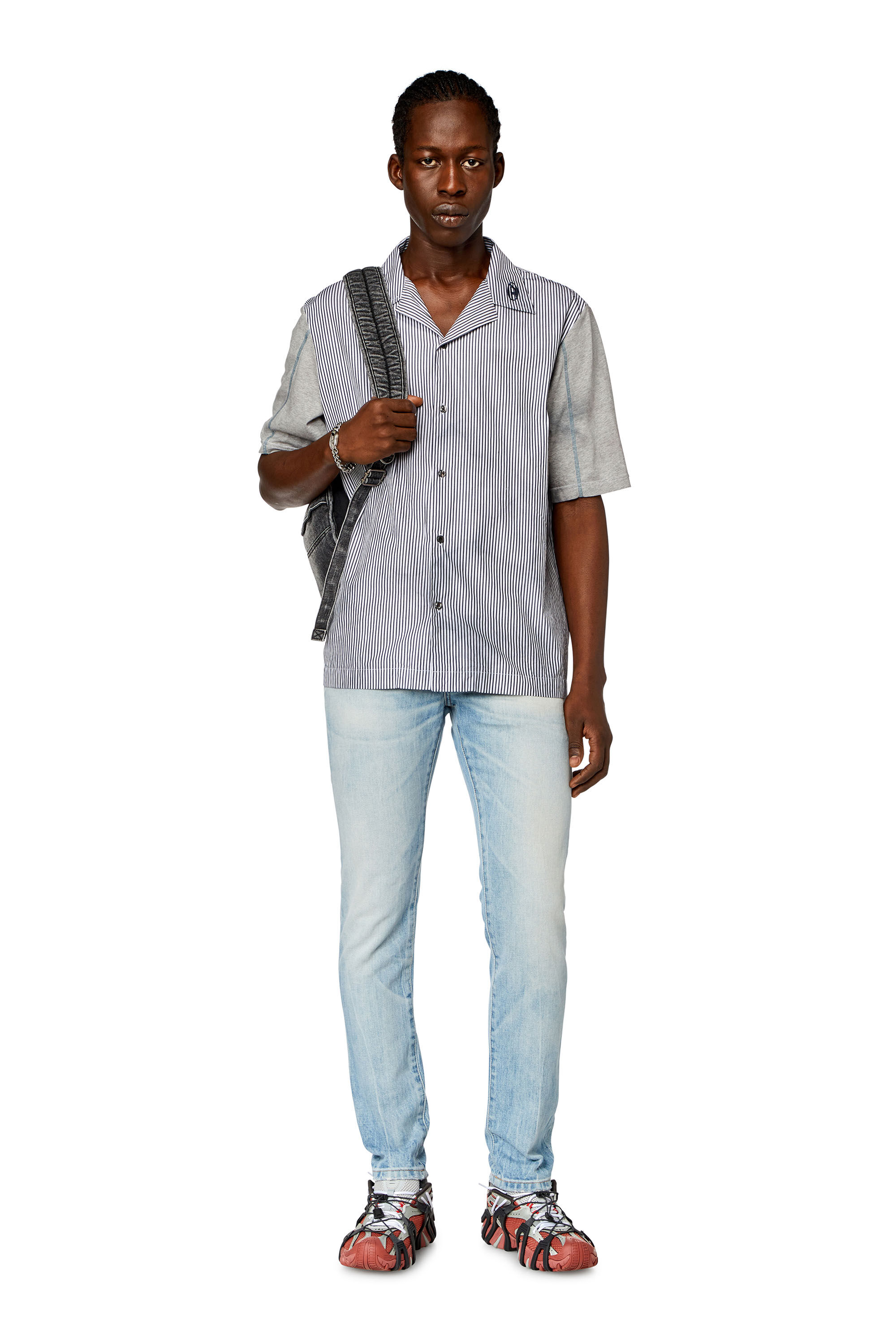 Diesel - S-TRUCKER, Man Tie-dyed poplin and jersey bowling shirt in Grey - Image 1