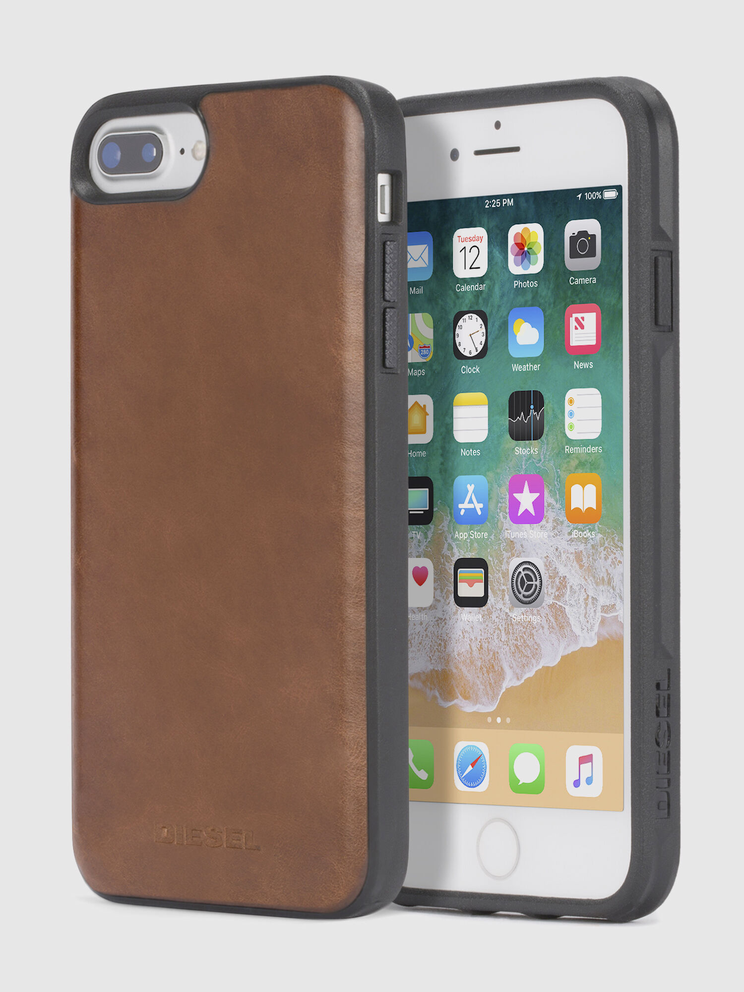 Diesel - BROWN LEATHER IPHONE 8 PLUS/7 PLUS/6s PLUS/6 PLUS CASE, Funda en piel marrón para iPhone 8 Plus/7 Plus/6s Plus/6 Plus Unisex in Marrón - 1