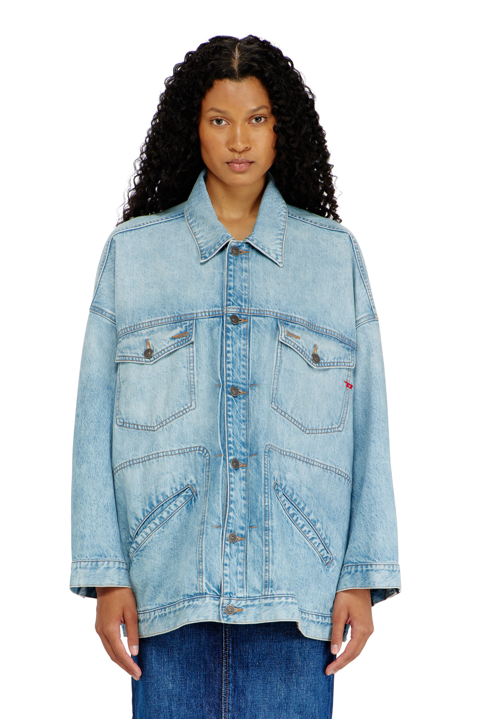Diesel - DE-LIN, Chaqueta workwear denim oversized Mujer in Azul marino - 3
