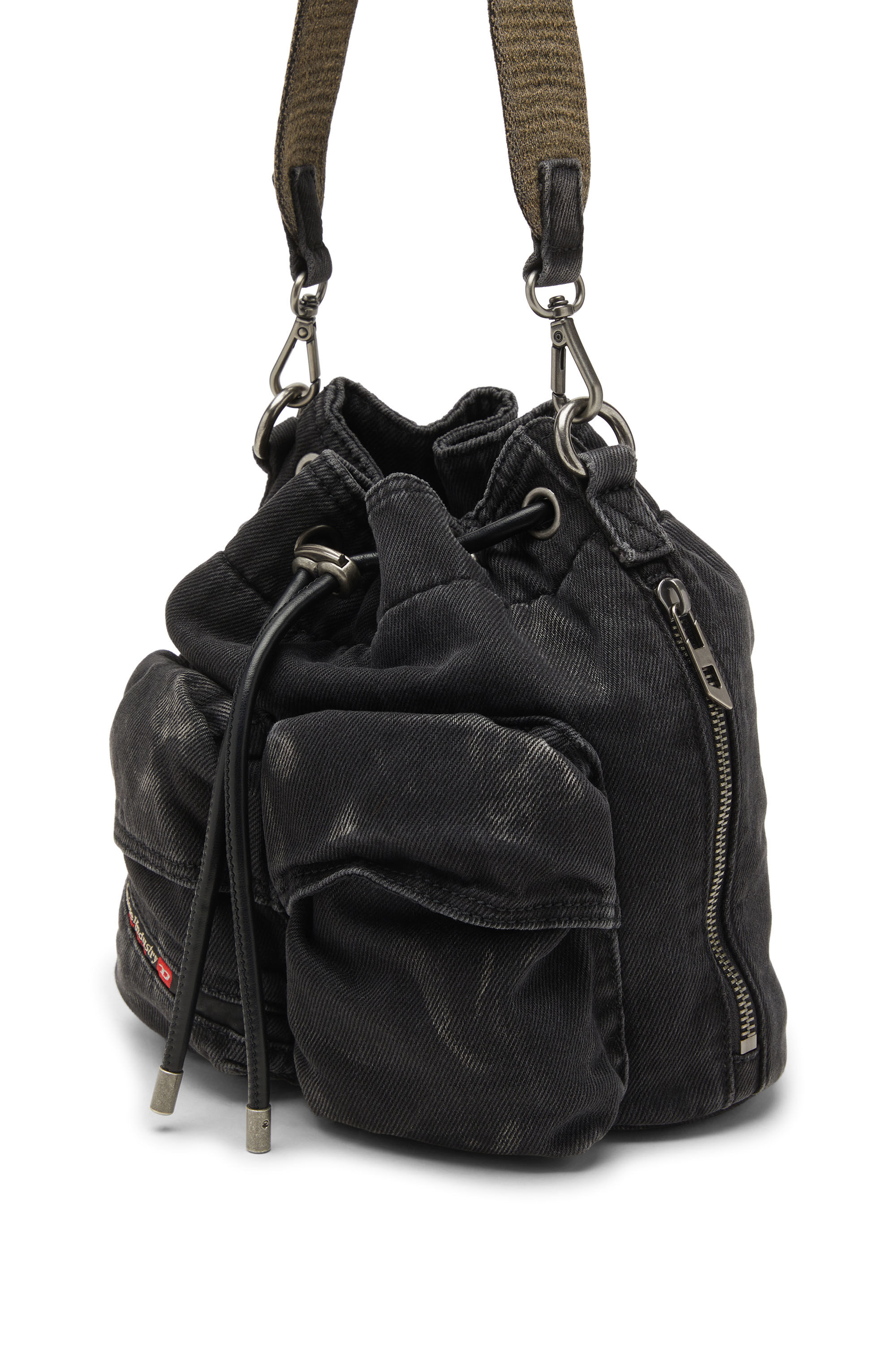 Diesel - MULTI-PKTS BUCKET X, Multi-Pkts-Bolso tipo cubo multibolsillo en denim lavado Unisex in Negro - 5