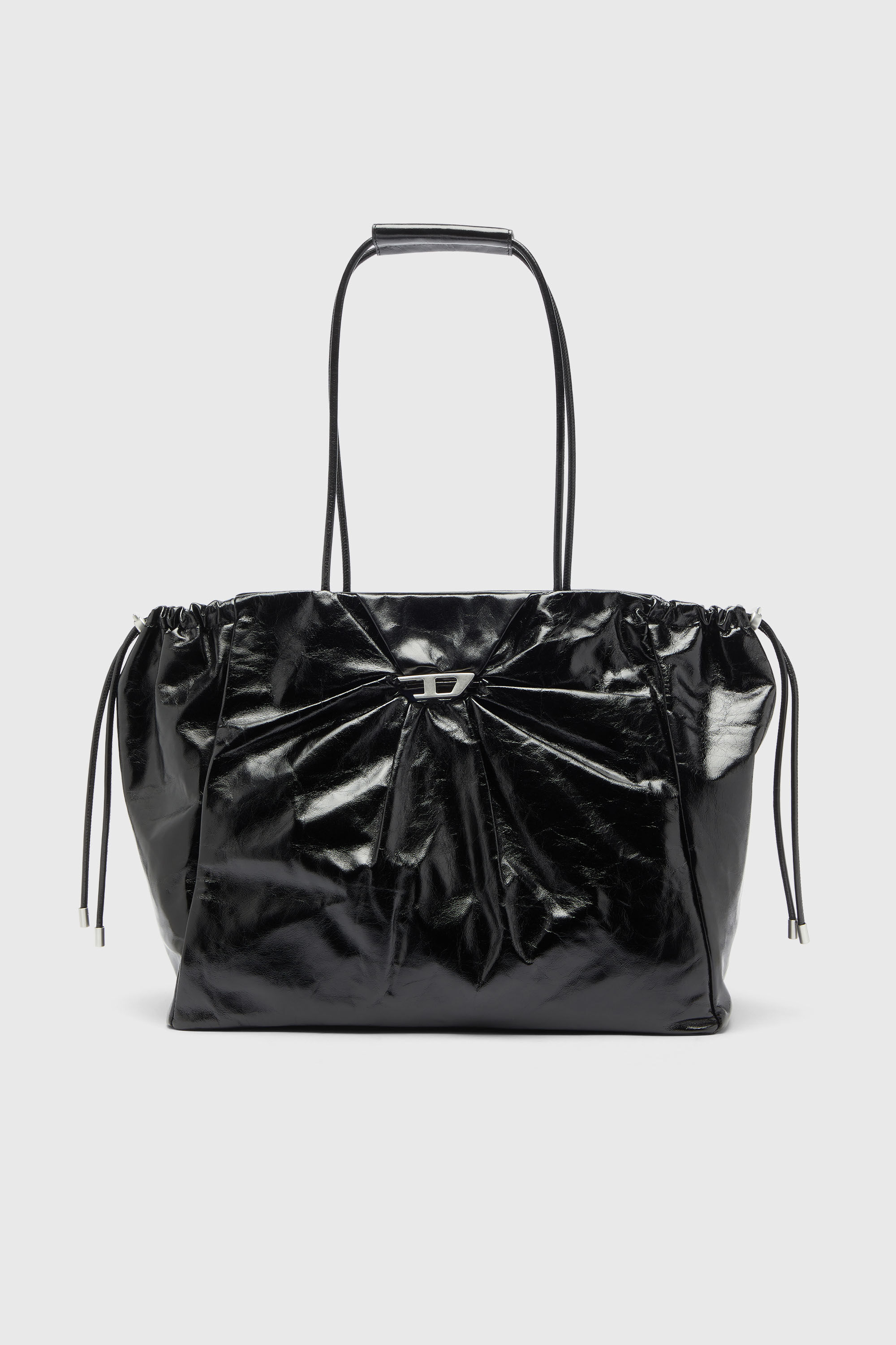 Diesel - SCRUNCH-D TOTE E/W, Scrunch-D - Bolso tote de piel brillante arrugada Mujer in Negro - 1