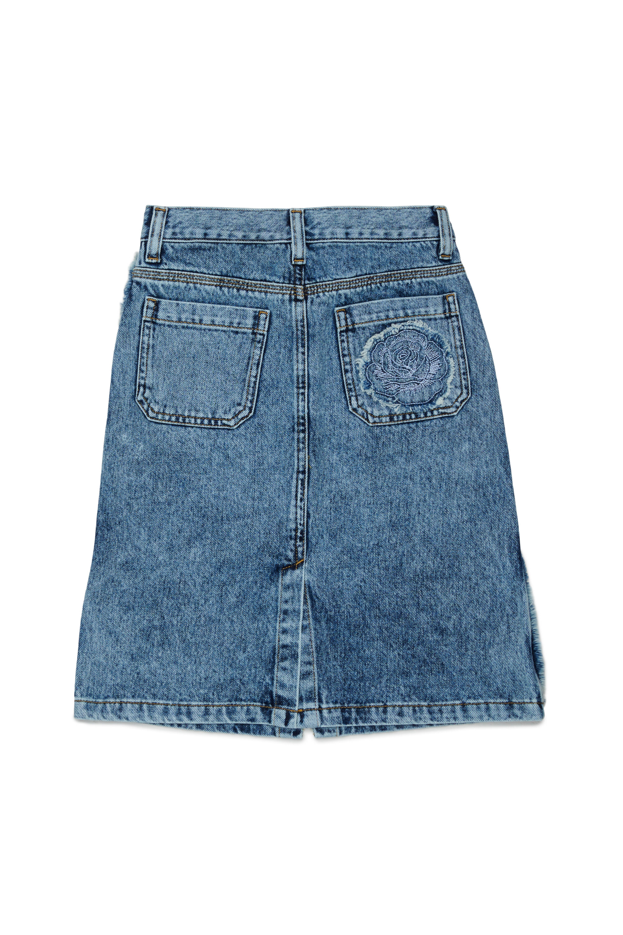 Diesel - GELKA, Falda vaquera deshilachada con parche de rosa Mujer in Azul marino - 2