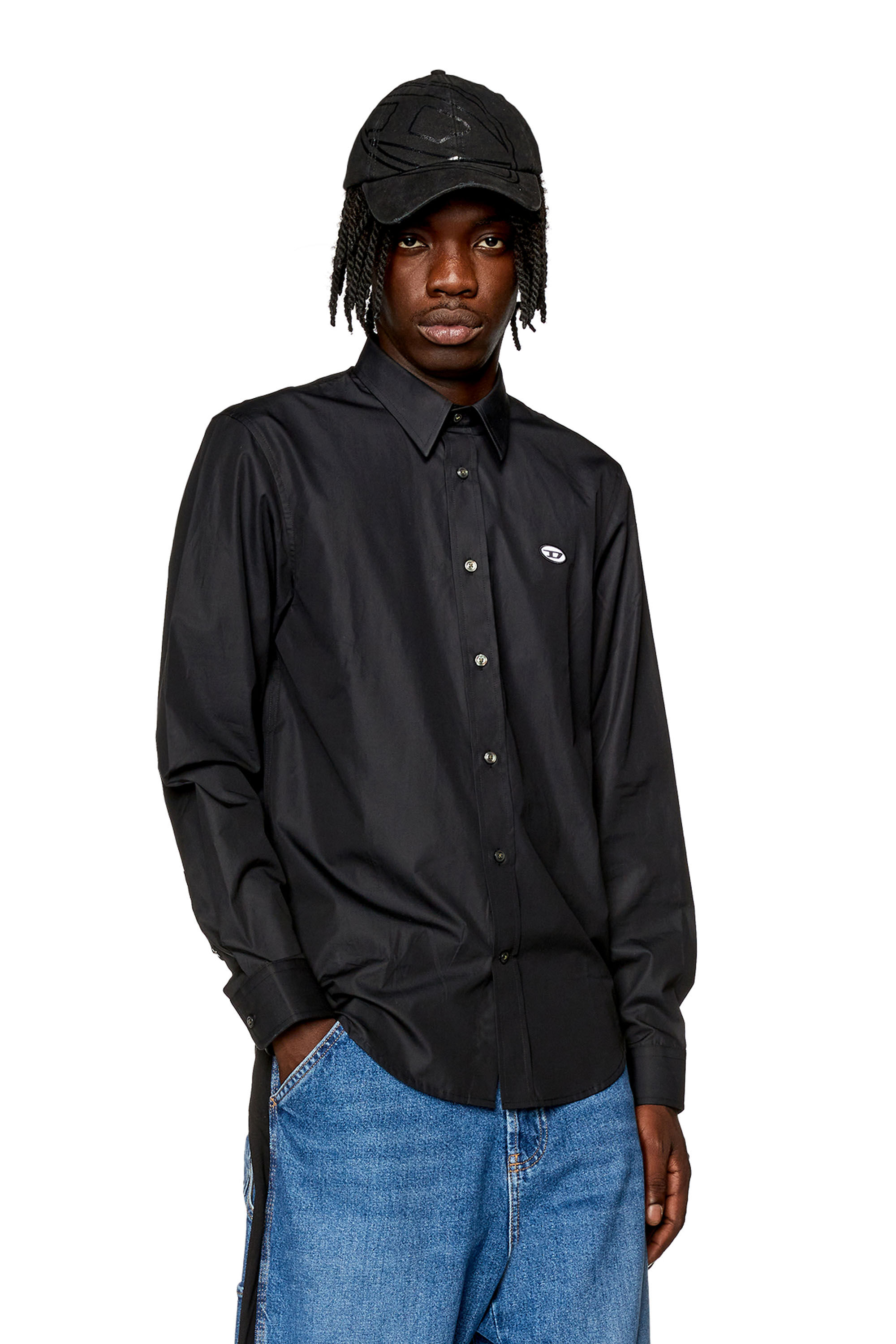 Diesel - S-BENNY-A, Hombre Camisa con parche oval D in Negro - Image 3