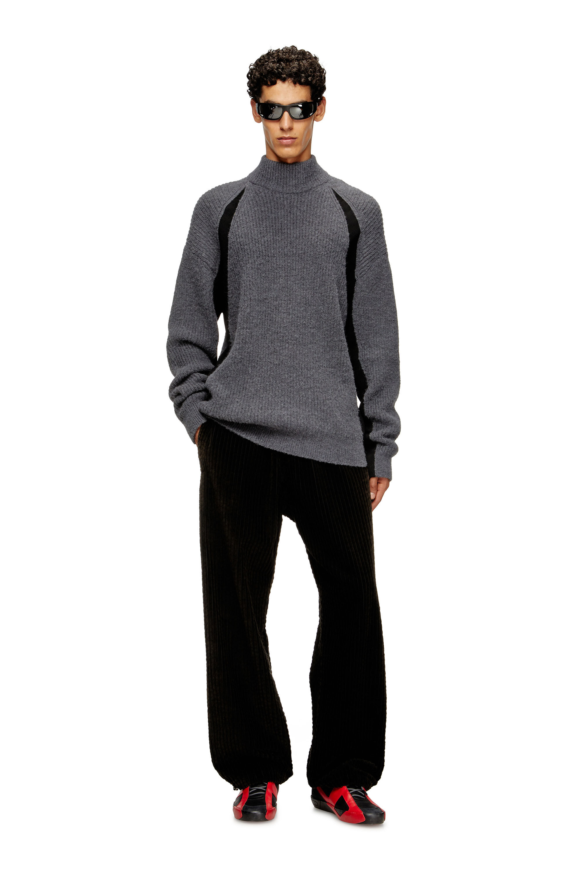Diesel - K-LOLLO-TN, Jersey de mezcla de alpaca con inserciones de tejido contrastantes Hombre in Gris - 1