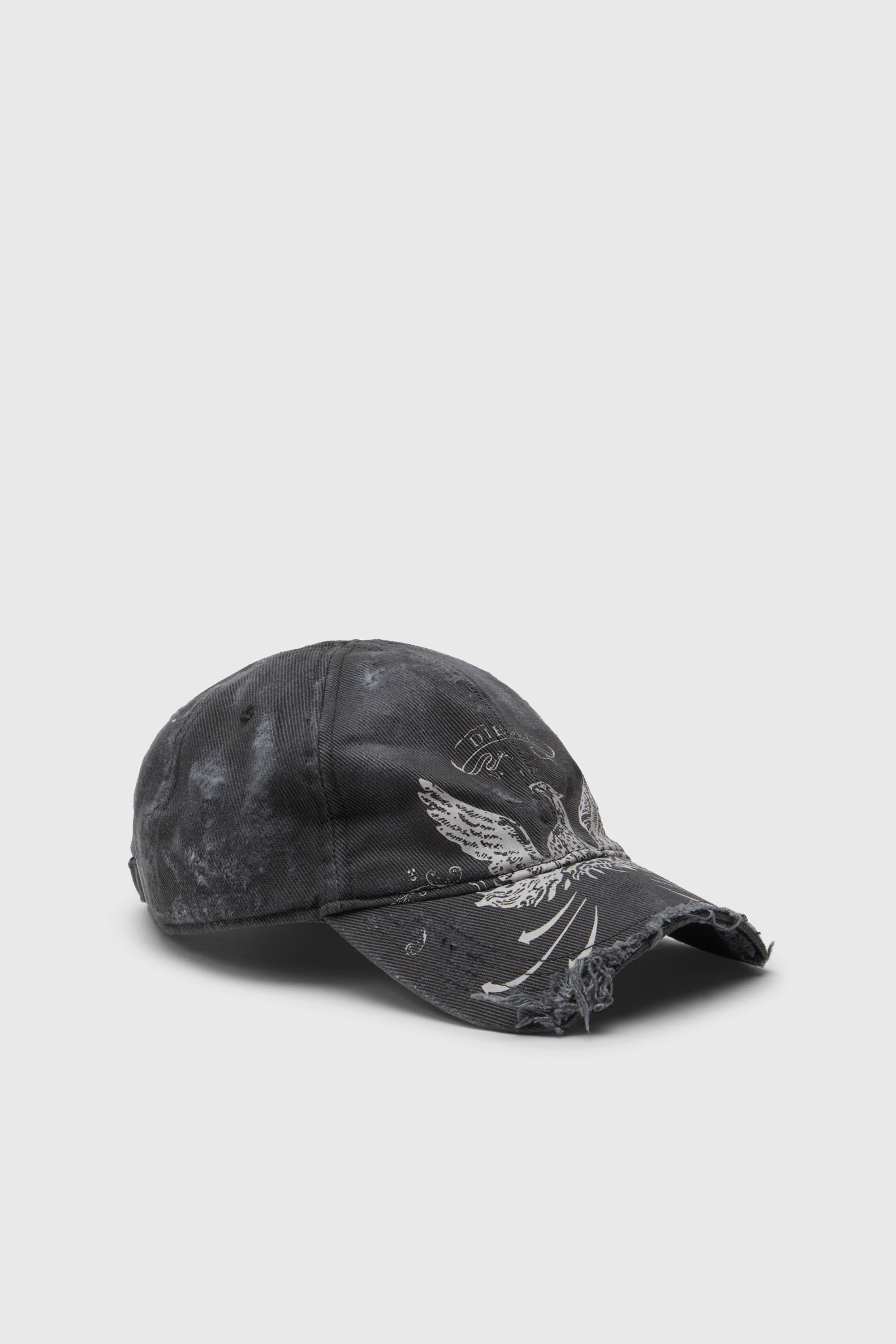 Diesel - C-FENIX, Gorra de b&eacute;isbol desgastada con estampado de Phoenix Hombre in Negro - 1