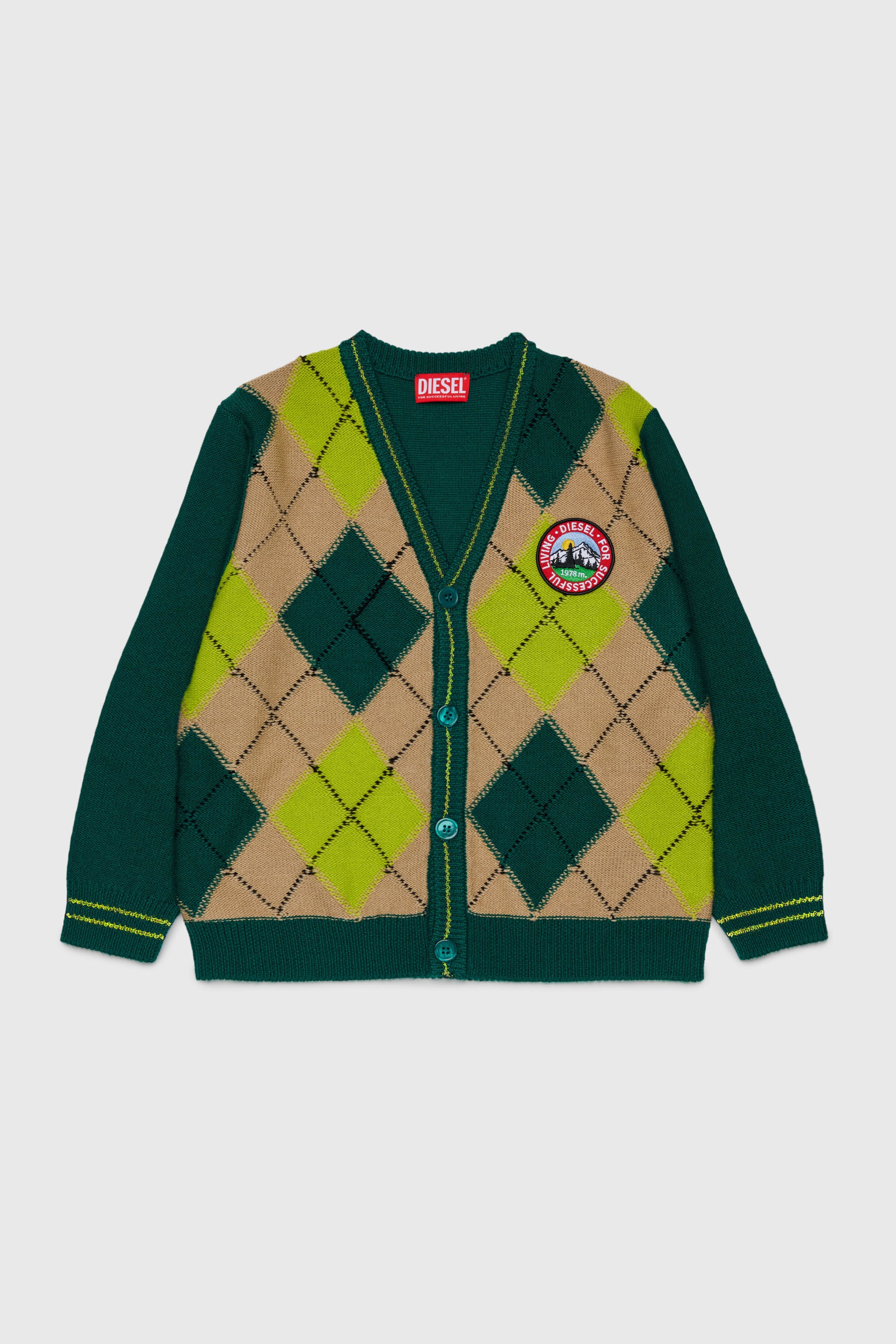 Diesel - KROMYCARDIGAN OVER, C&aacute;rdigan de mezcla de lana con motivo argyle Unisex in Verde - 1