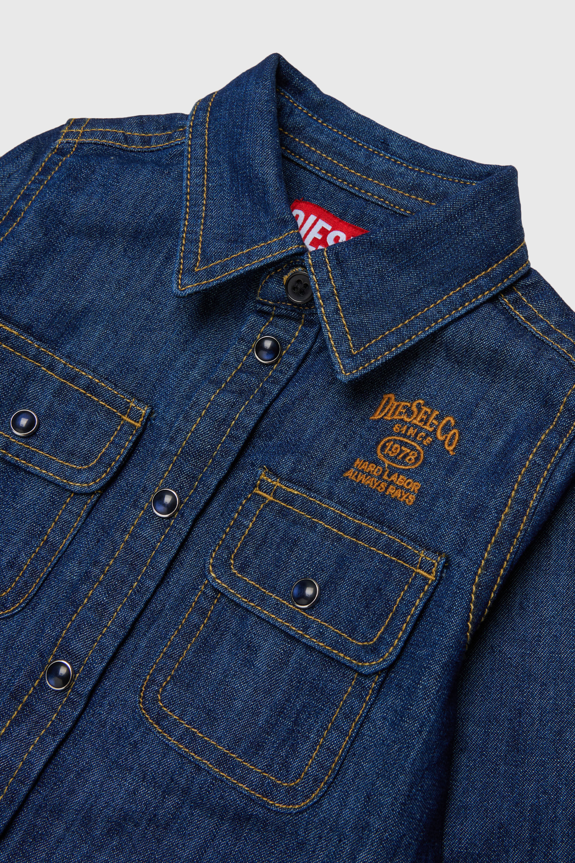 Diesel - CARTOB, Man's Denim shirt with logo embroidery in Dark Blue - 3