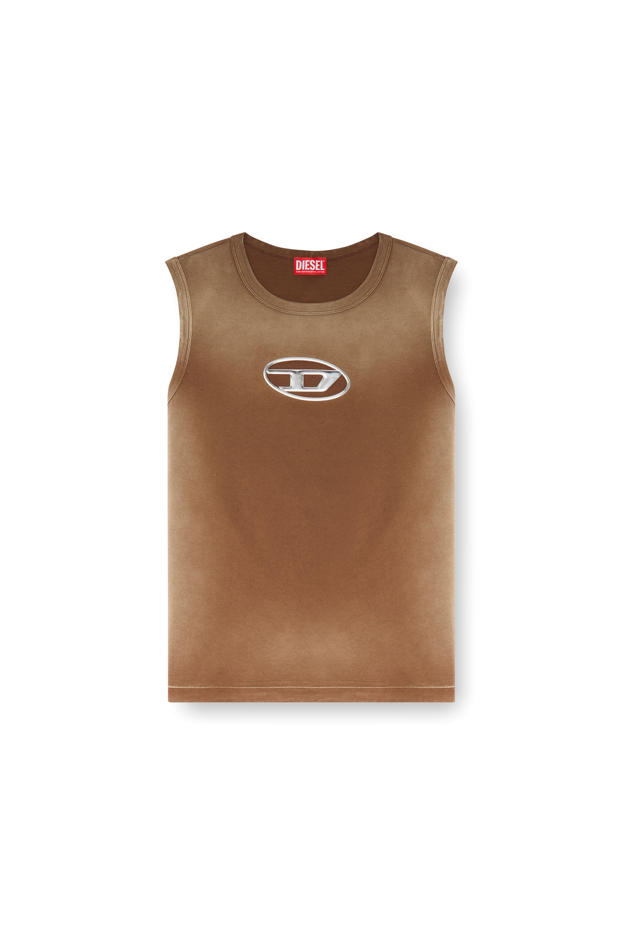 Diesel - T-BRICO, Hombre Camiseta sin mangas desteñida con Oval D en relieve in Marrón - Image 2