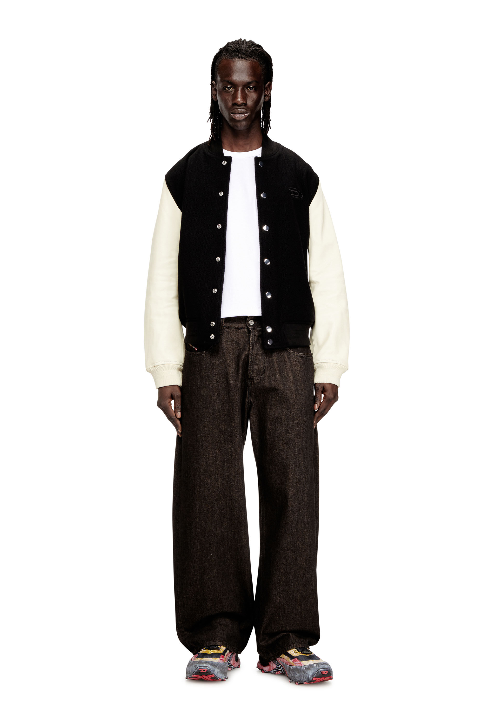Diesel - L-ARRY-WRD, Chaqueta bomber en mezcla de lana y cuero Hombre in ToBeDefined - 1