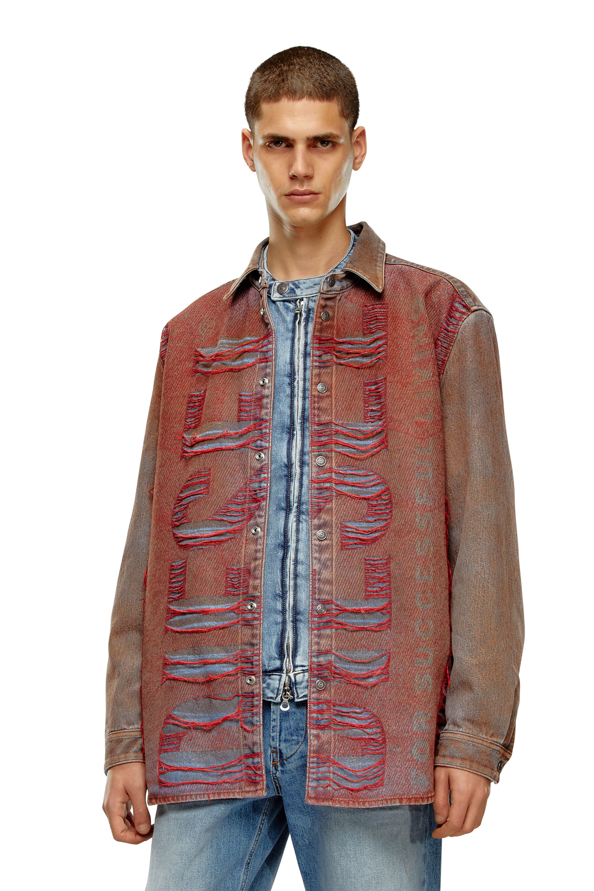 Diesel - D-SIMPLY-OVER-S, Camisa de denim con logotipo en jacquard Hombre in Multicolor - 3