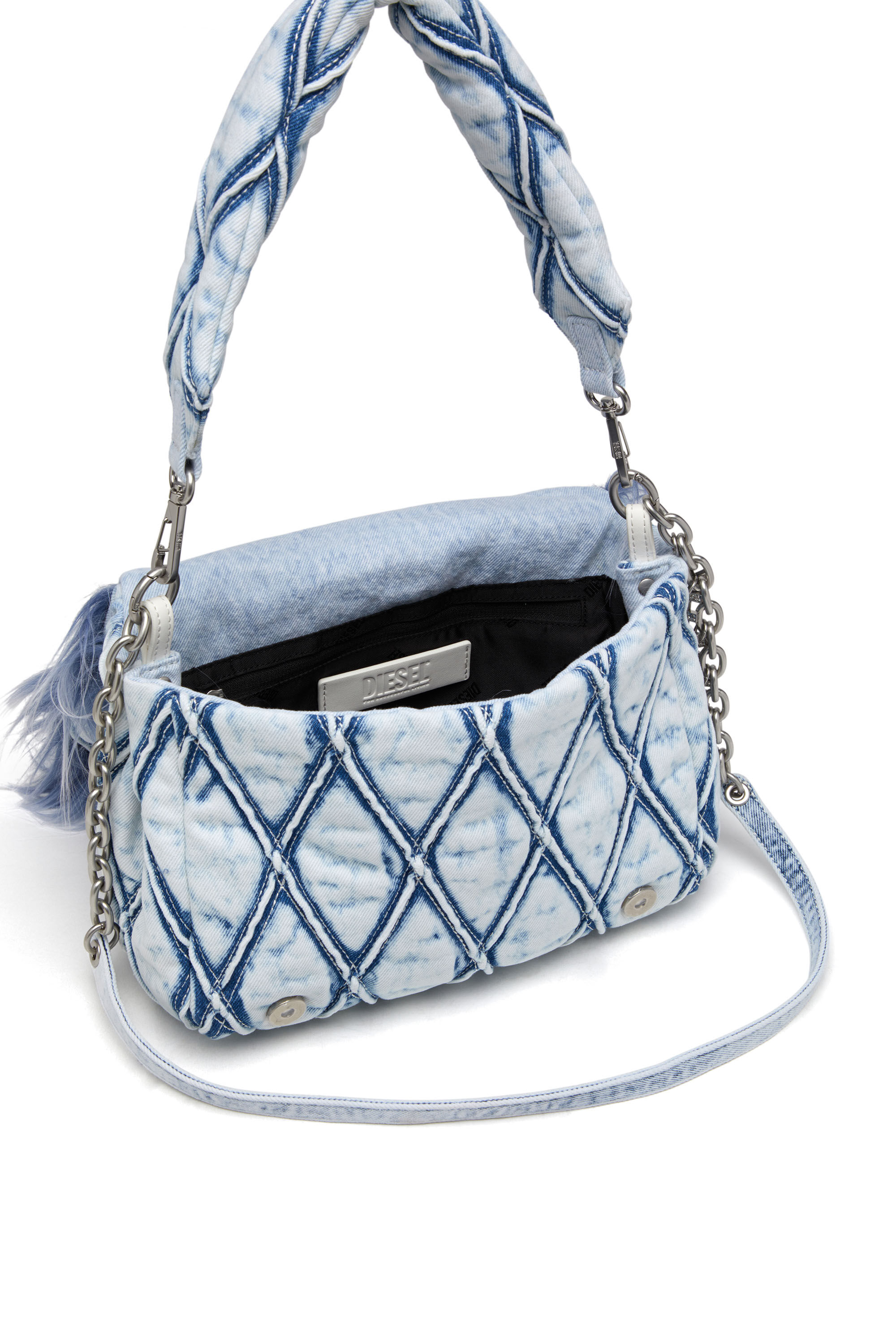 Diesel - CHARM-D SHOULDER M, Charm-D M-Bolso de hombro de denim y piel sintética Mujer in Azul marino - 5