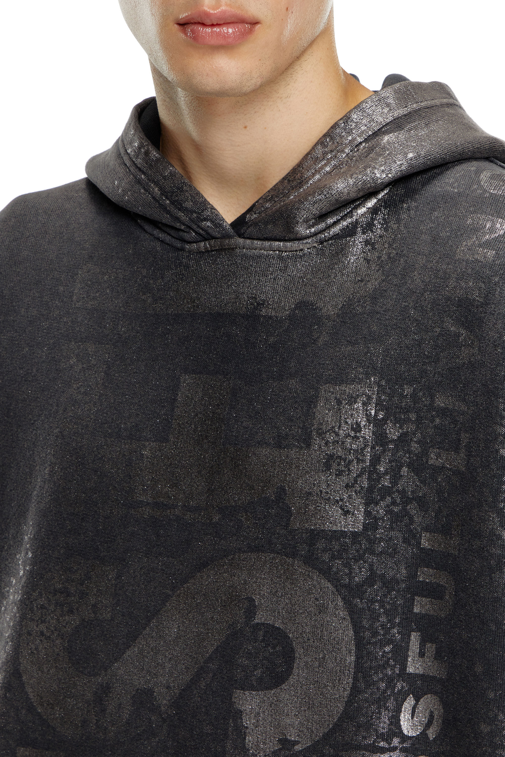 Diesel - S-BOXT-HOOD-Q6, Sudadera metalizada con capucha y logotipo Hombre in Negro - 5